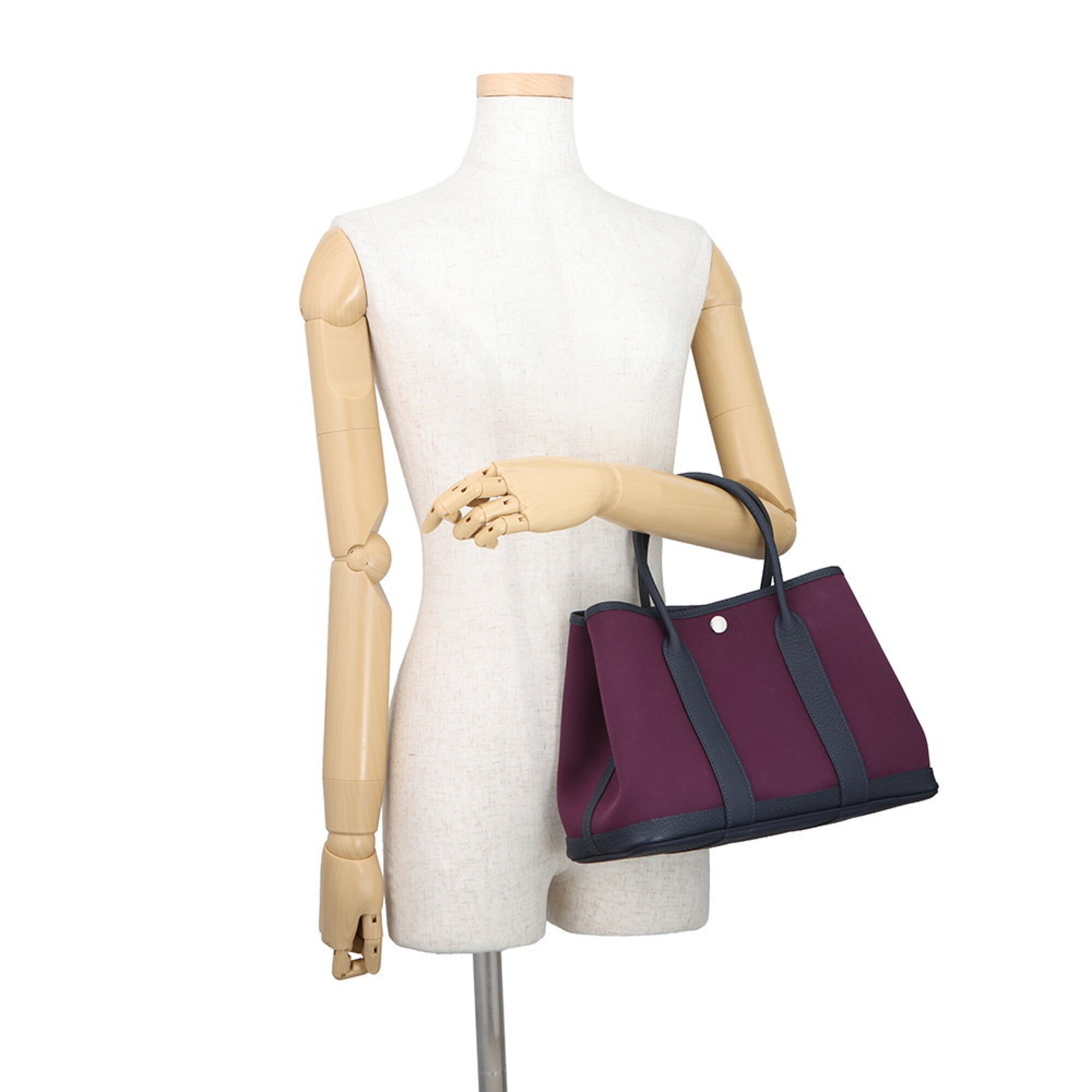 Hermes Garden Blue Nuit Cassis Toile Officier Negonda Leather Handbag Tote Bag (Pre-Owned)