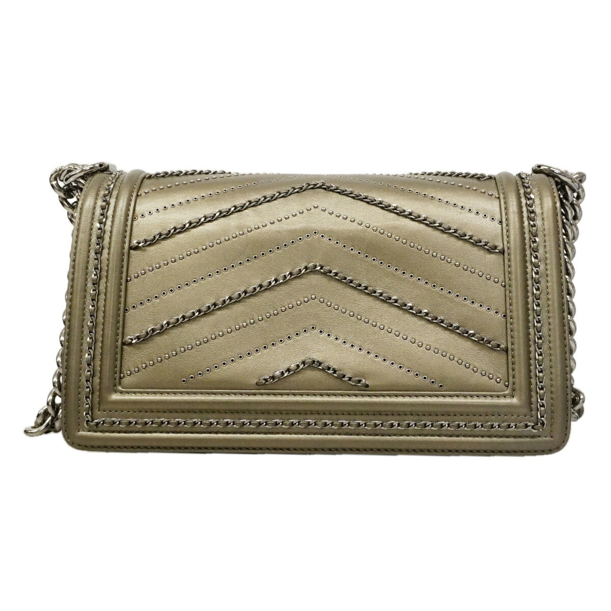 Chanel Gray Leather Shoulder Bag (Pre-Owned)