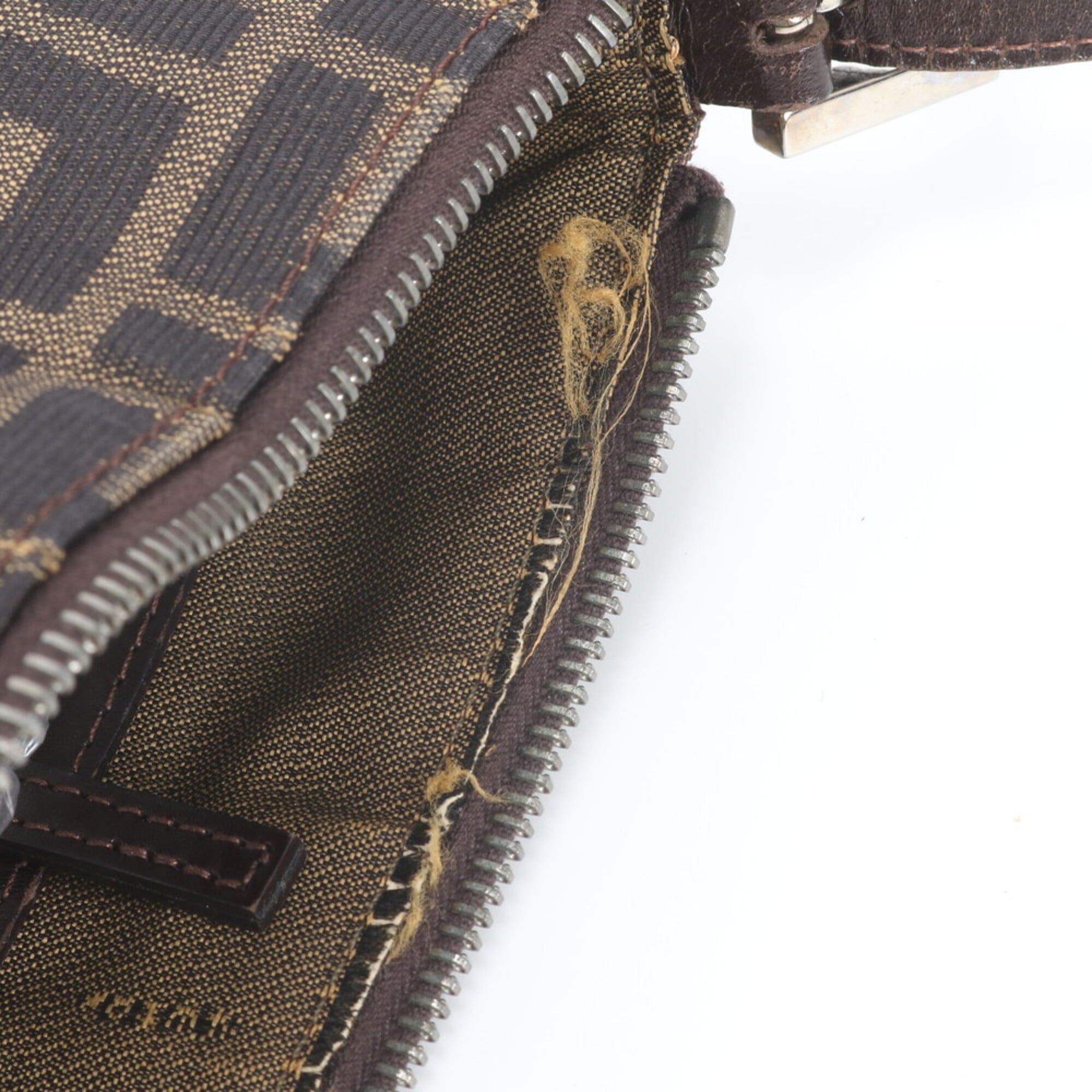 Fendi Brown Leather Canvas Handbag Shoulder Bag Tote Bag (Pre-Owned)