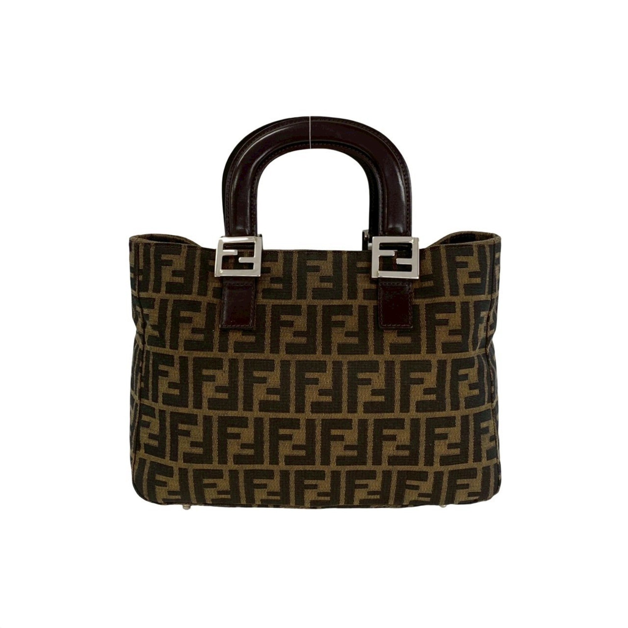 Fendi Black Brown Canvas Leather Handbag Tote Bag (Pre-Owned)
