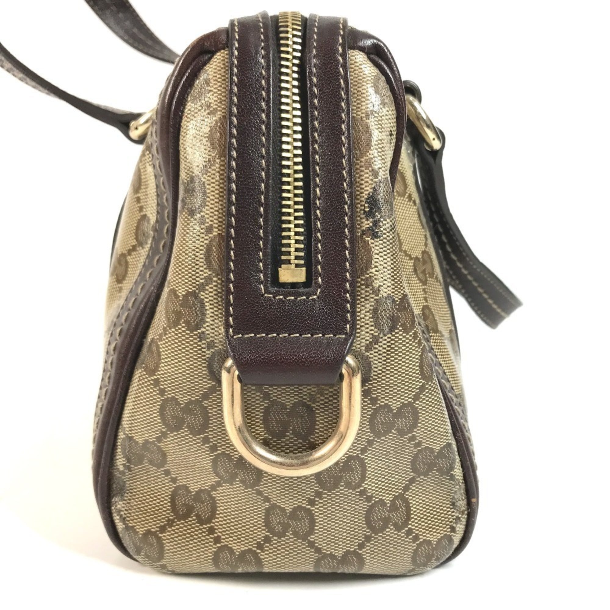 Gucci Hysteria Beige Dark Brown Leather Coated Canvas Boston Bag Handbag (Pre-Owned)