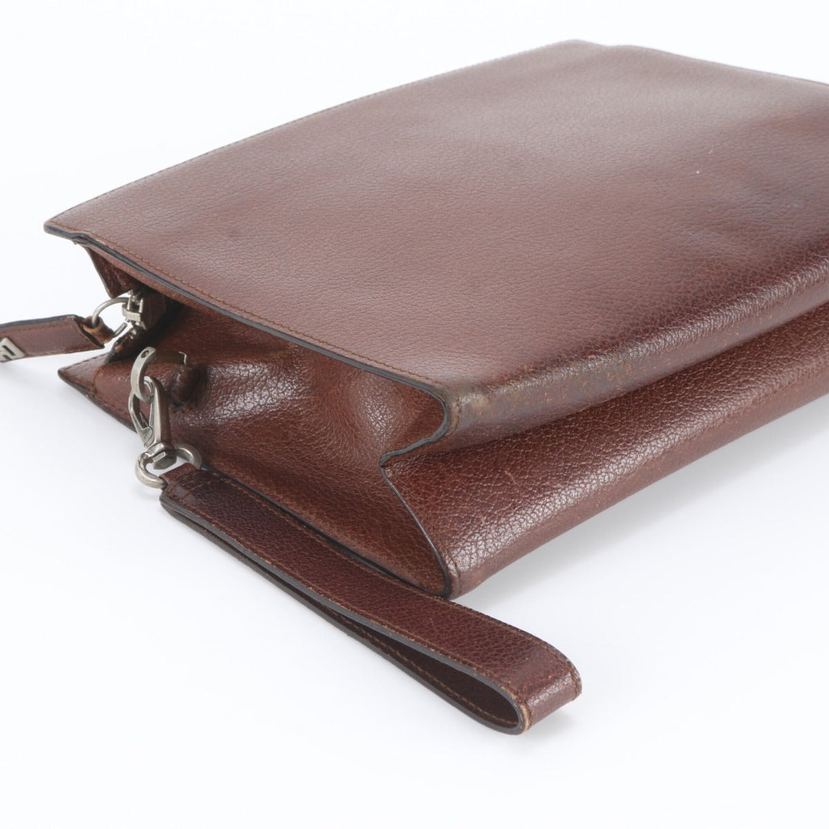 Salvatore Ferragamo Brown Leather Clutch Bag Pouch (Pre-Owned)