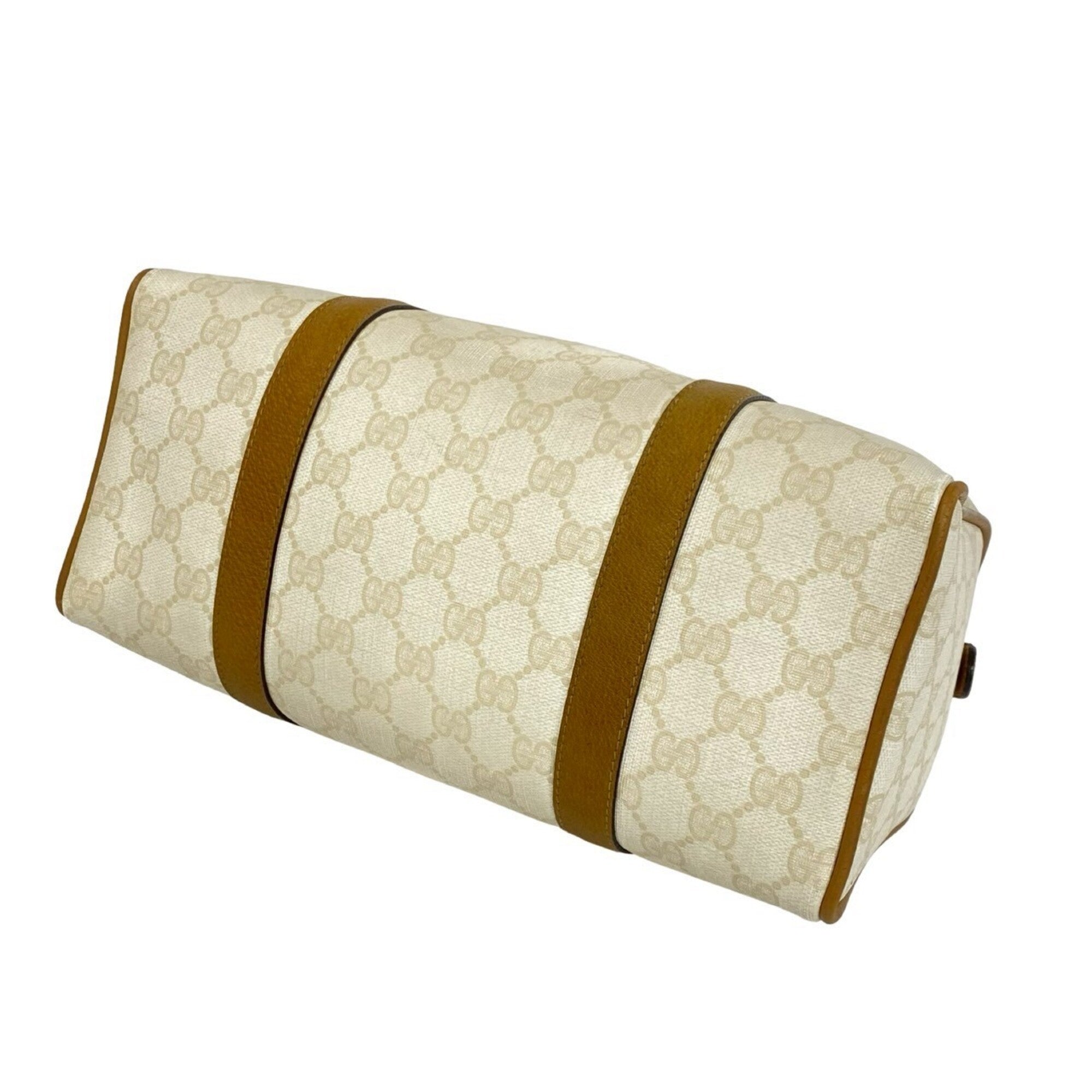 Gucci Brown White Leather Pvc Boston Bag Handbag (Pre-Owned)
