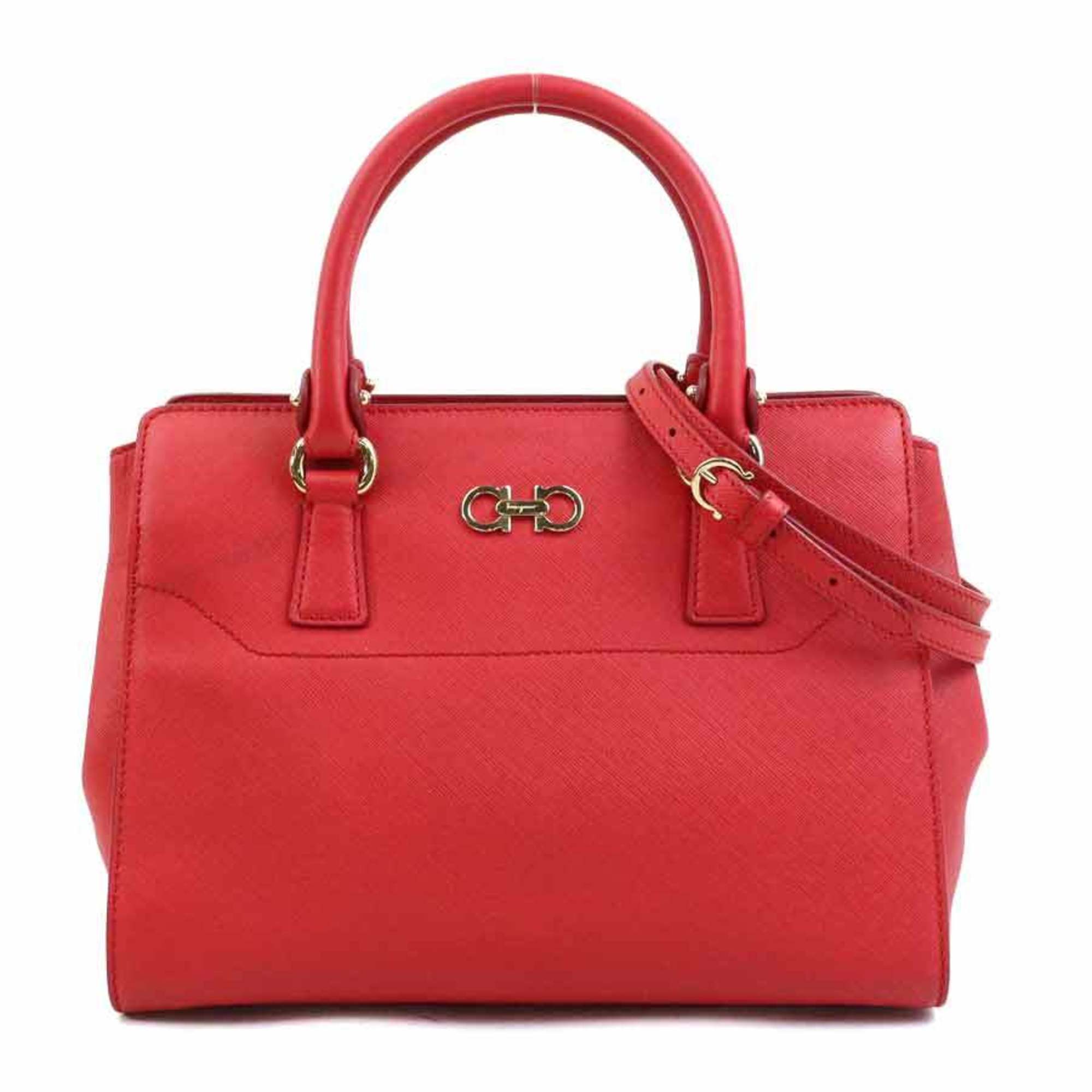 Salvatore Ferragamo Red Color Leather Handbag Shoulder Bag (Pre-Owned)