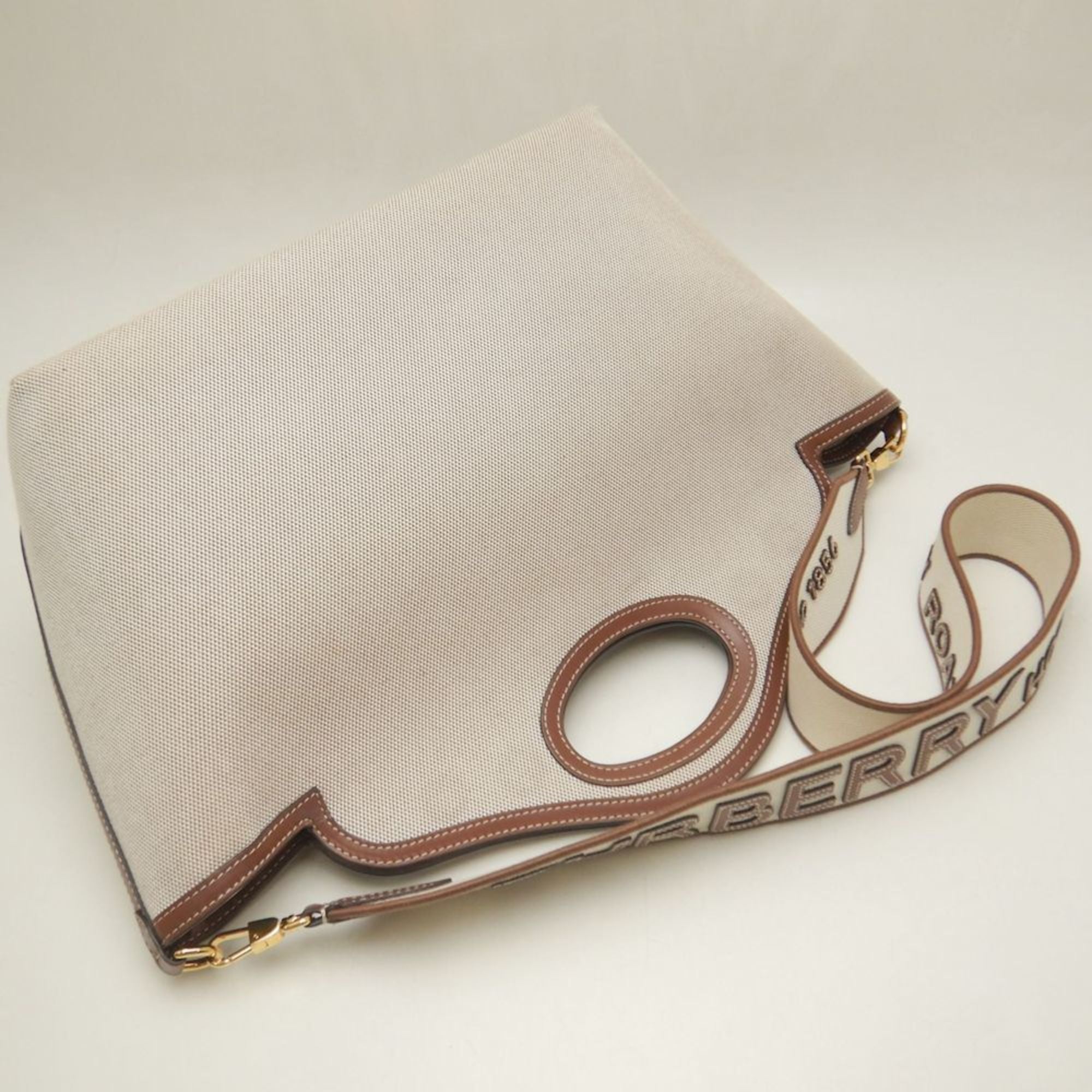 Burberry Gold Canvas Leather Tote Bag (Pre-Owned)