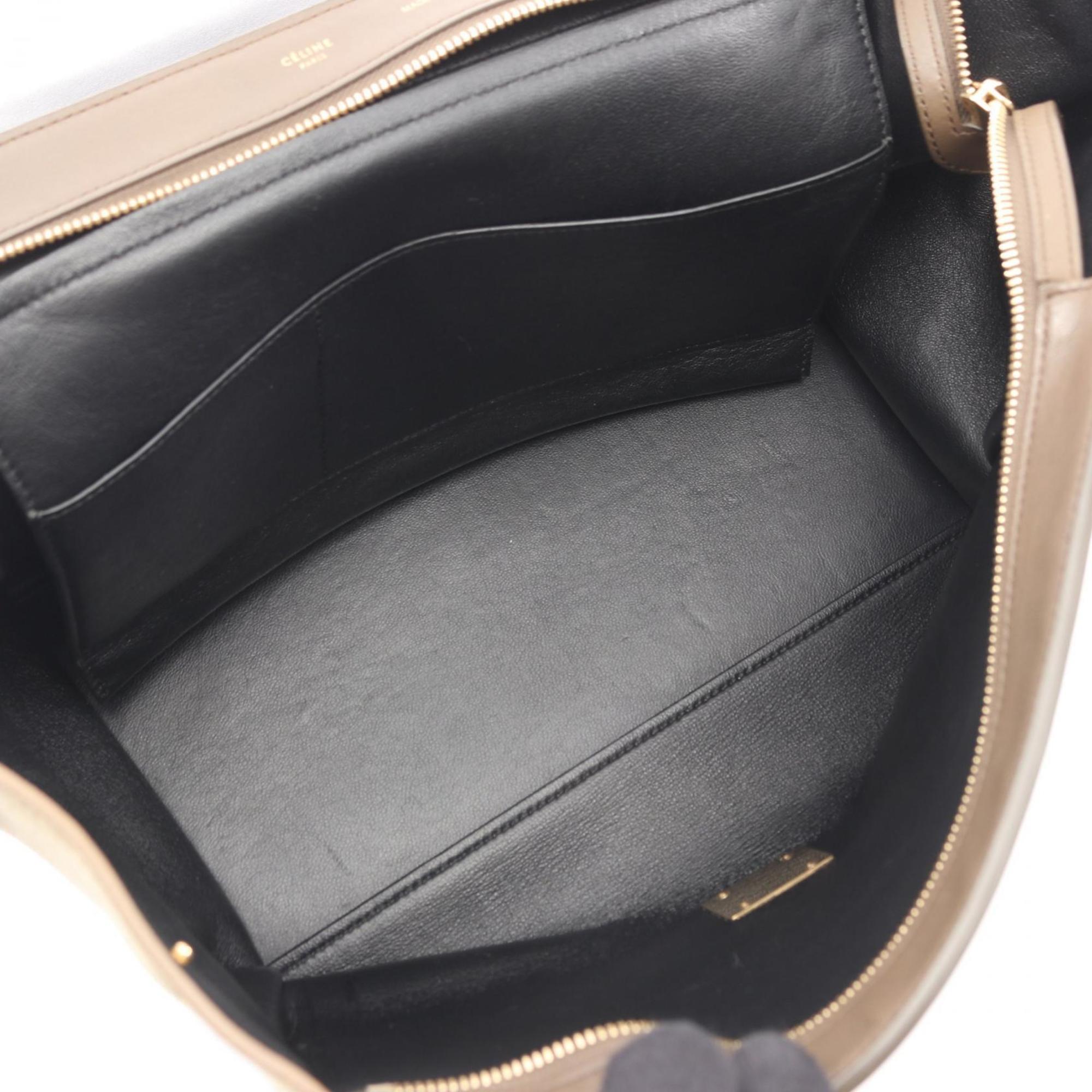 Celine Black Gray Khaki Leather Suede Handbag (Pre-Owned)