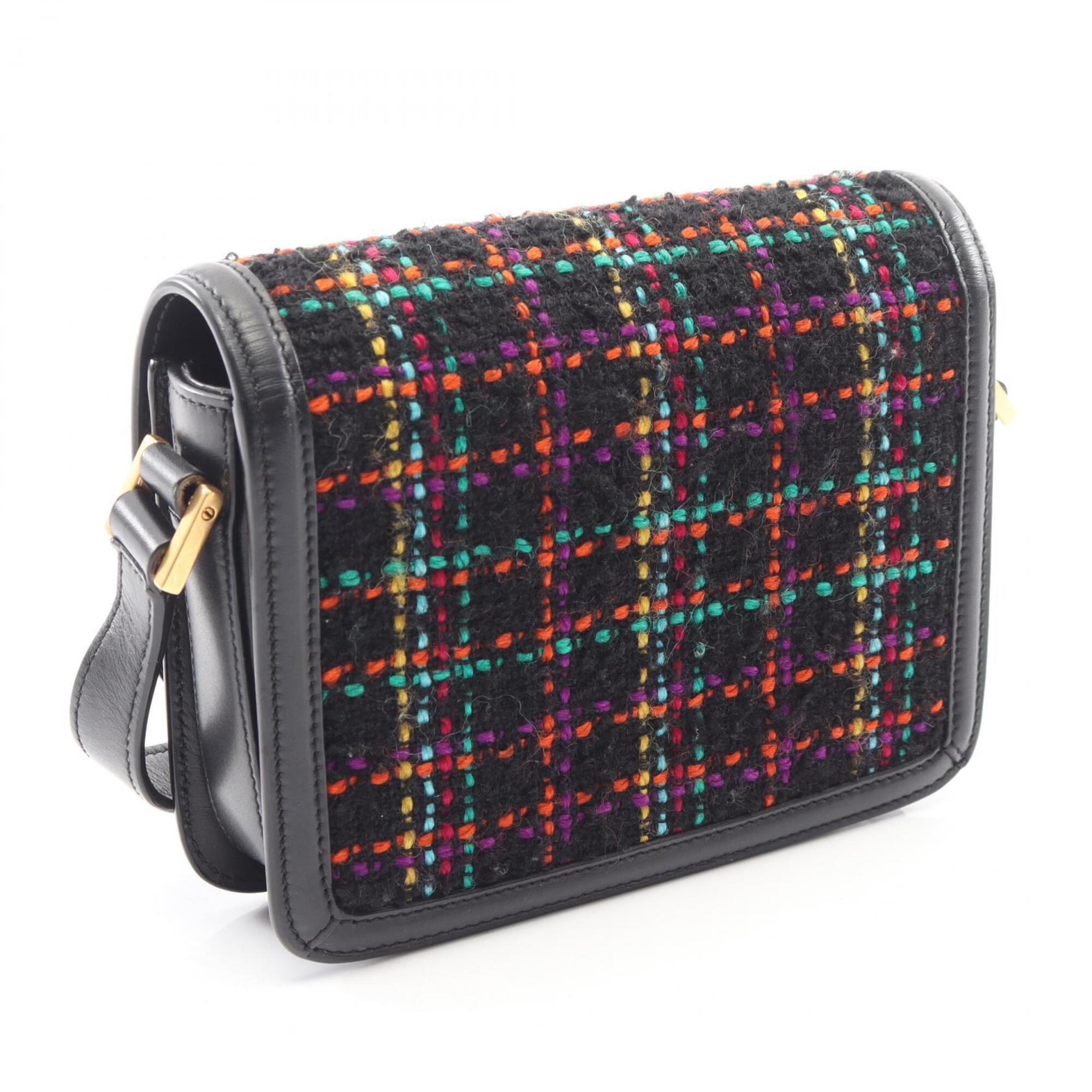 Yves Saint Laurent Black Multi-Color Fabric Leather Handbag Shoulder Bag (Pre-Owned)