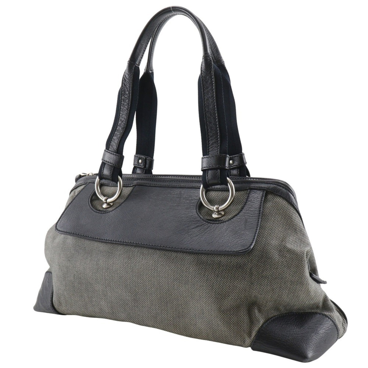 Bottega Veneta Black Gray Canvas Leather Tote Bag (Pre-Owned)