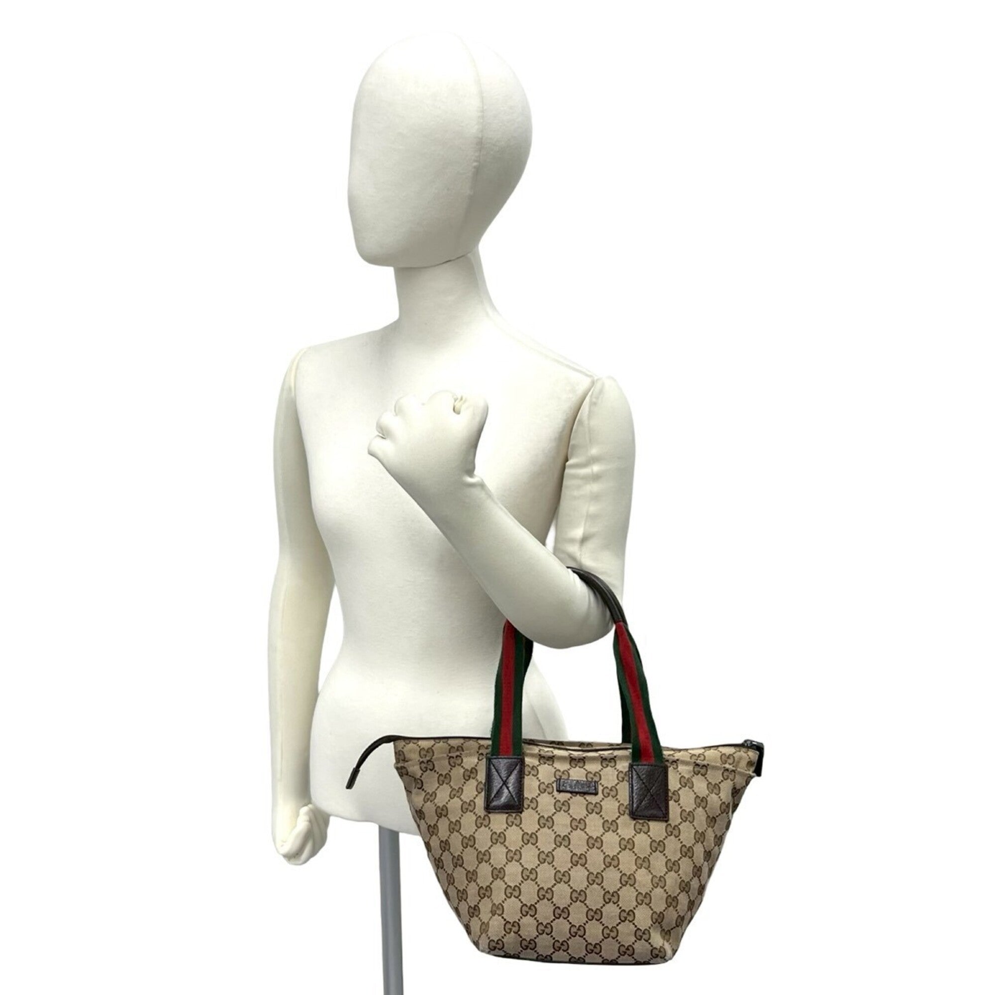 Gucci Brown Green Red Color Canvas Leather Handbag Tote Bag (Pre-Owned)