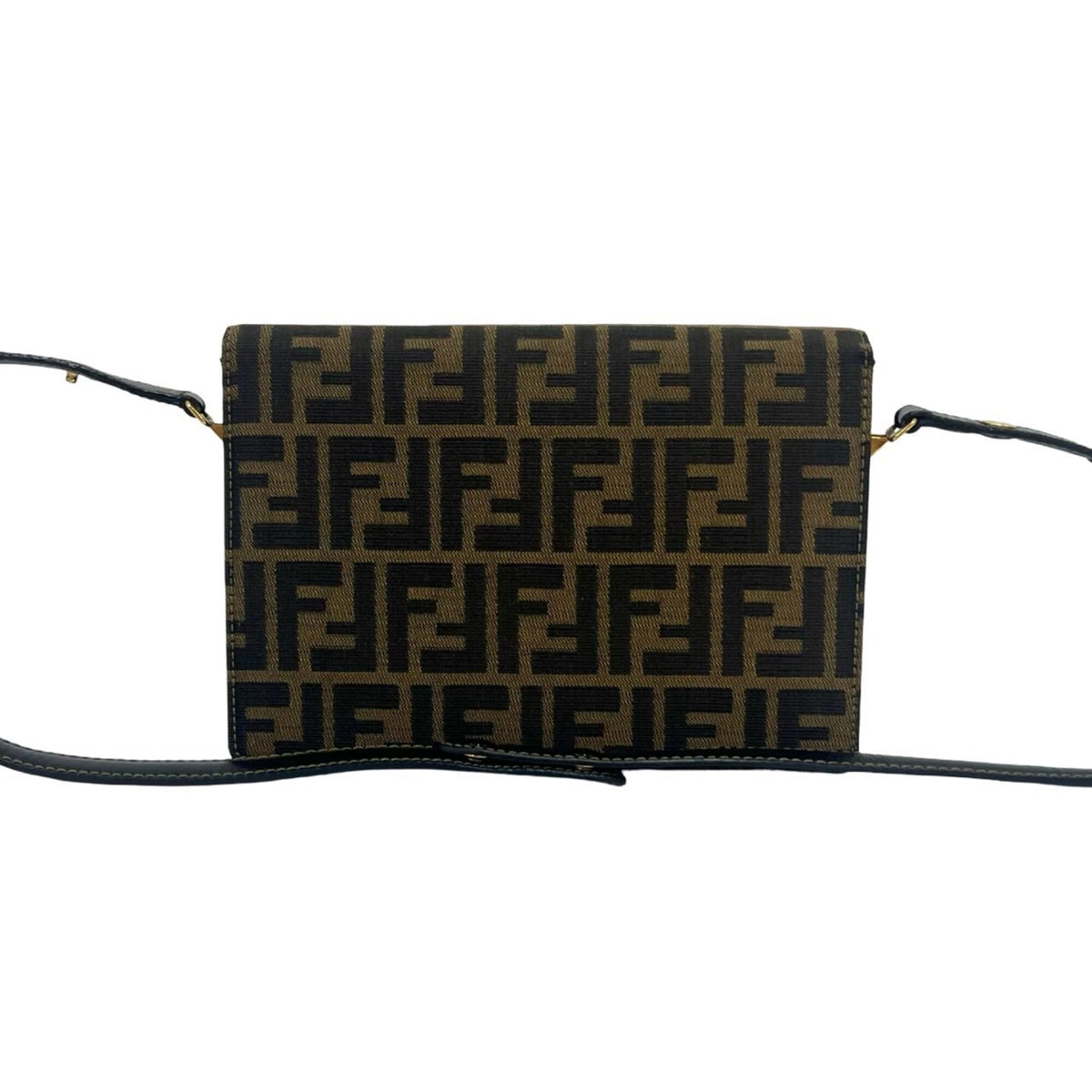 Fendi Black Brown Canvas Leather Shoulder Bag (Pre-Owned)