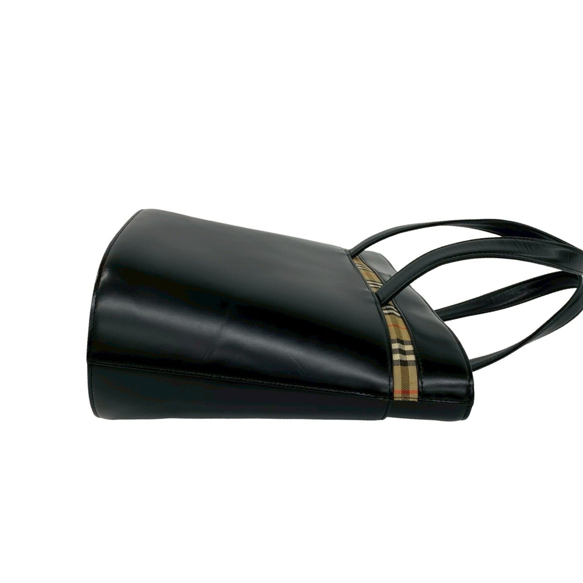 Burberry Beige Black Leather Handbag Tote Bag (Pre-Owned)