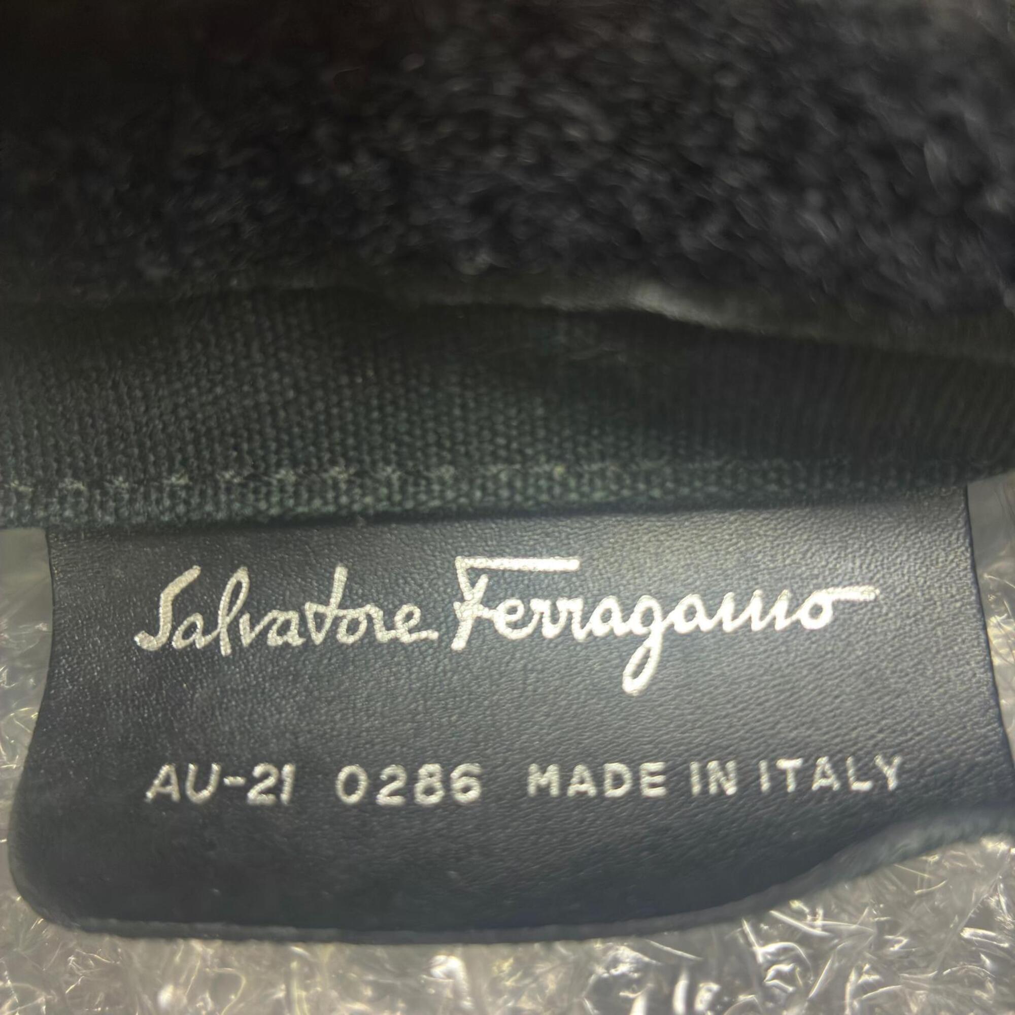 Salvatore Ferragamo Black Leather Canvas Shoulder Bag (Pre-Owned)