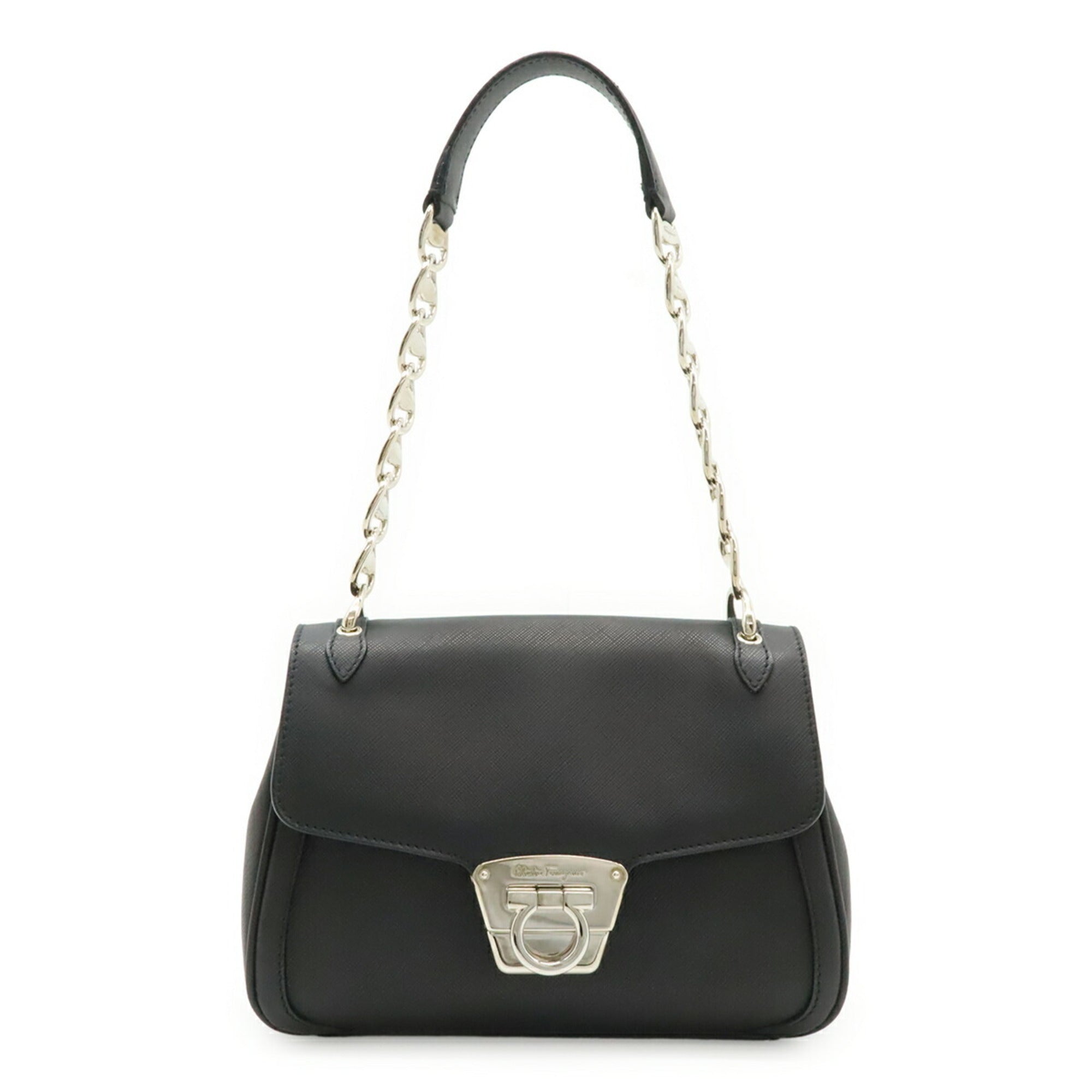 Salvatore Ferragamo Gancini Black Leather Handbag (Pre-Owned)