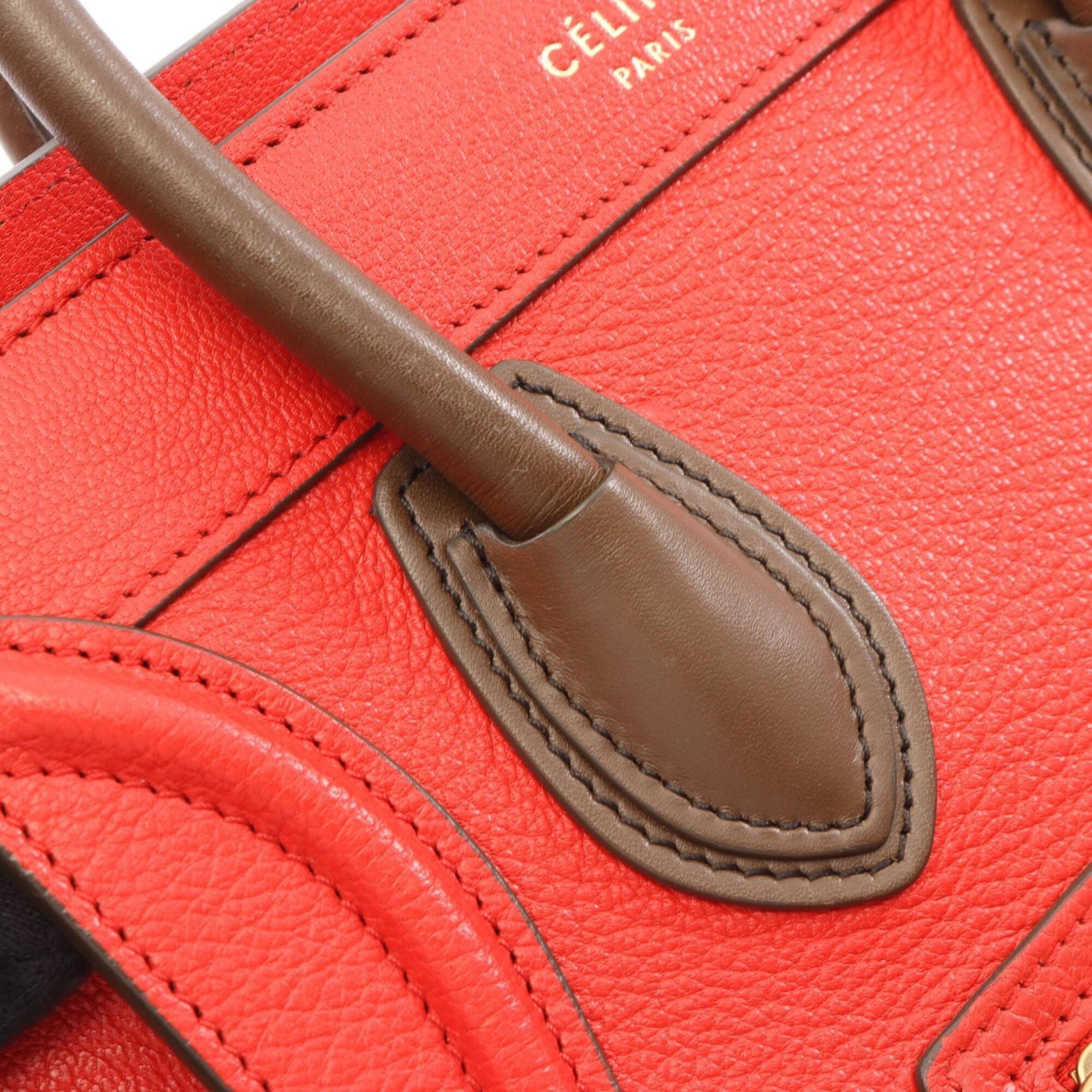 Celine Khaki Red Color Leather Handbag (Pre-Owned)