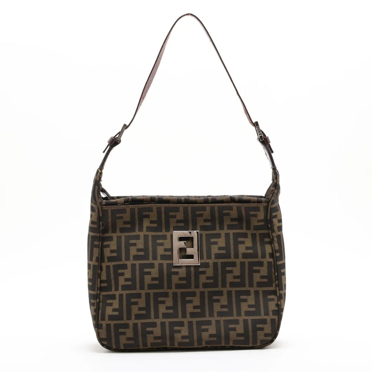 Fendi Brown Leather Canvas Handbag Shoulder Bag (Pre-Owned)