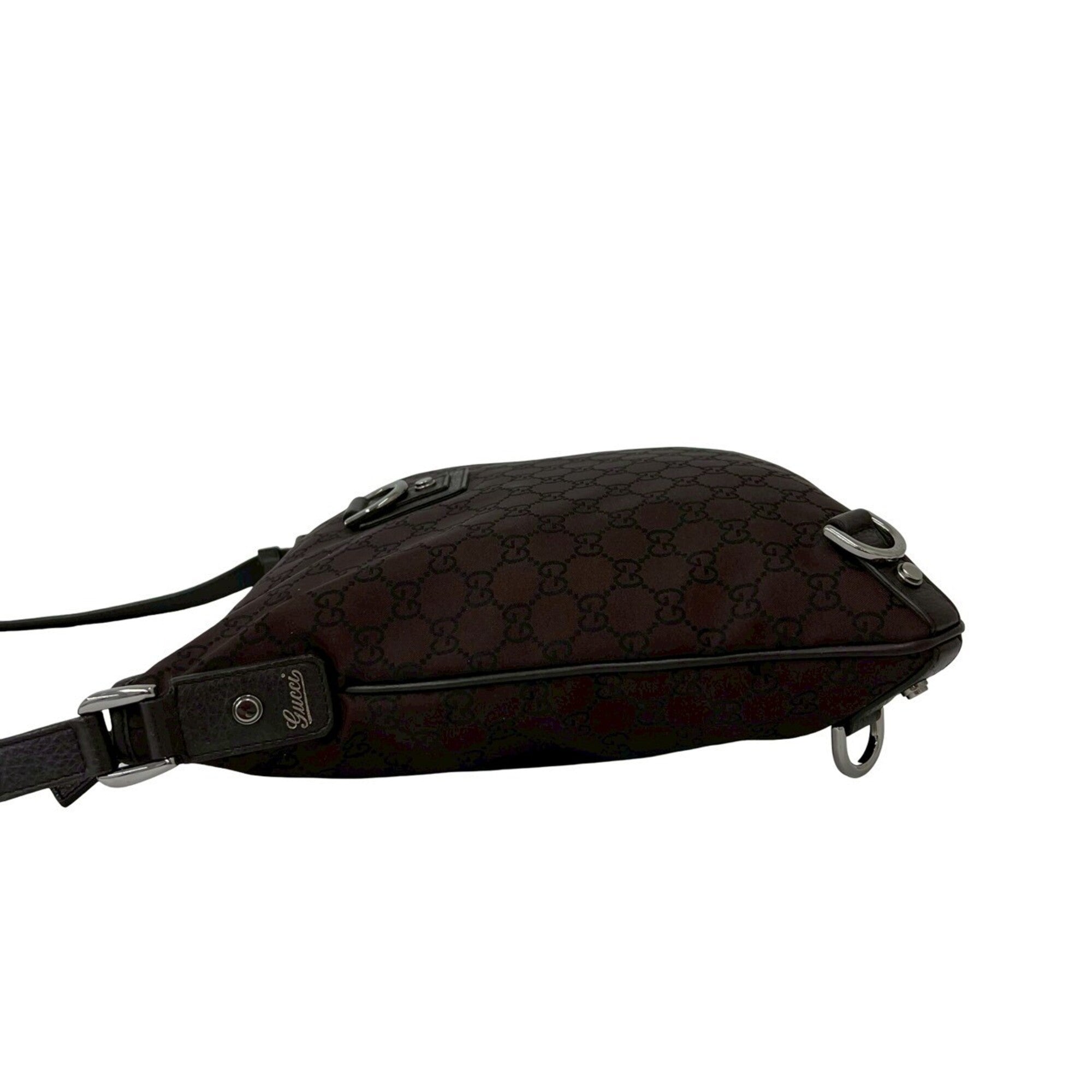 Gucci Brown Nylon Leather Pochette Shoulder Bag (Pre-Owned)