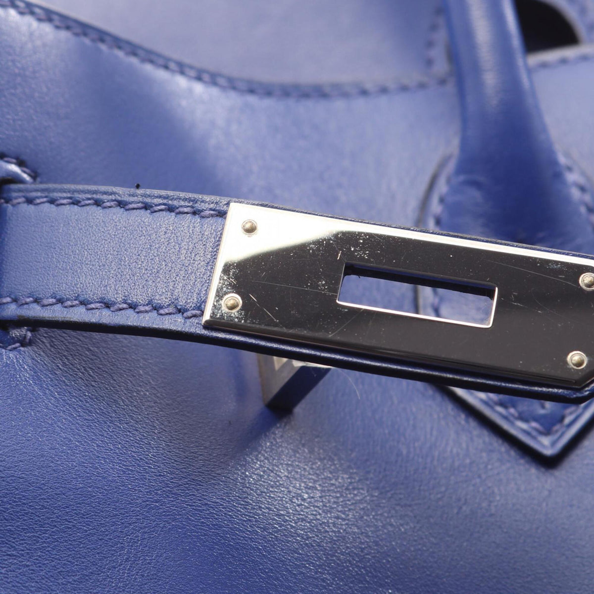 Hermes Blue Leather Tadelakt Leather Handbag (Pre-Owned)