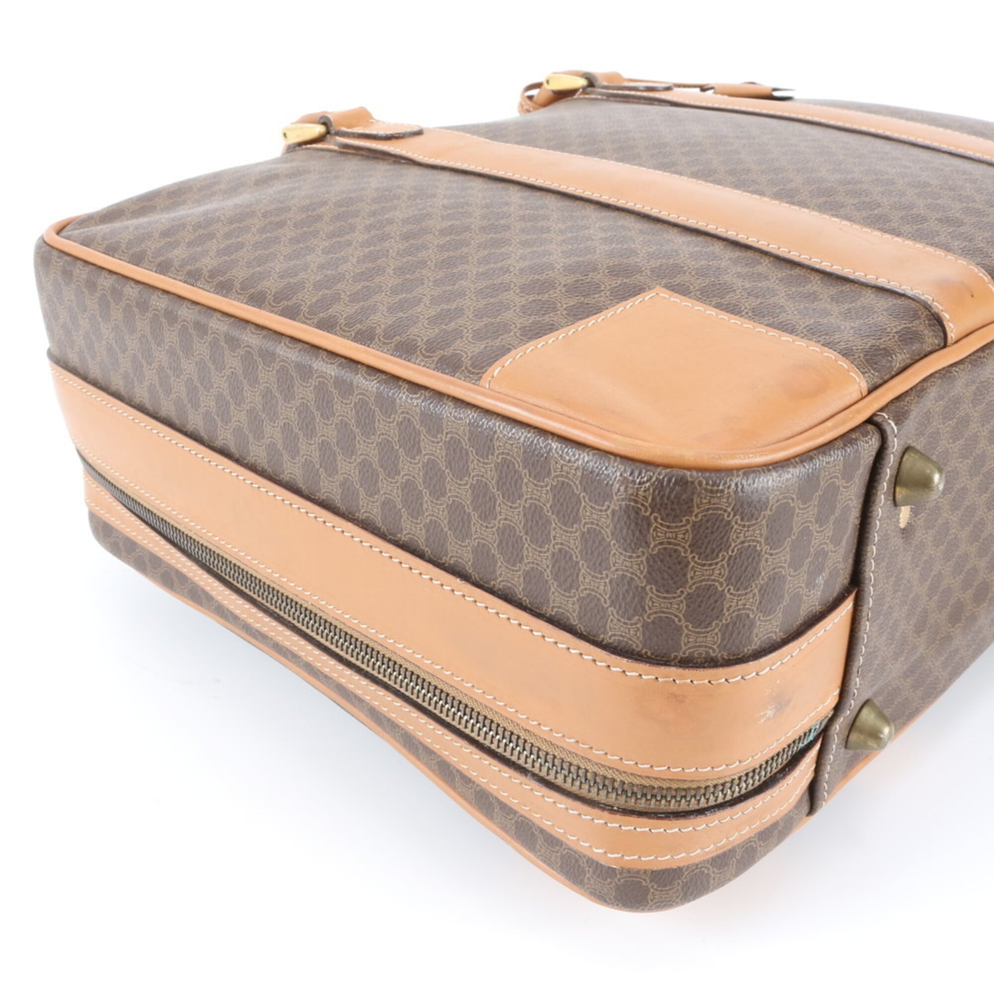 Celine Brown Leather Coated Canvas Boston Bag (Pre-Owned)