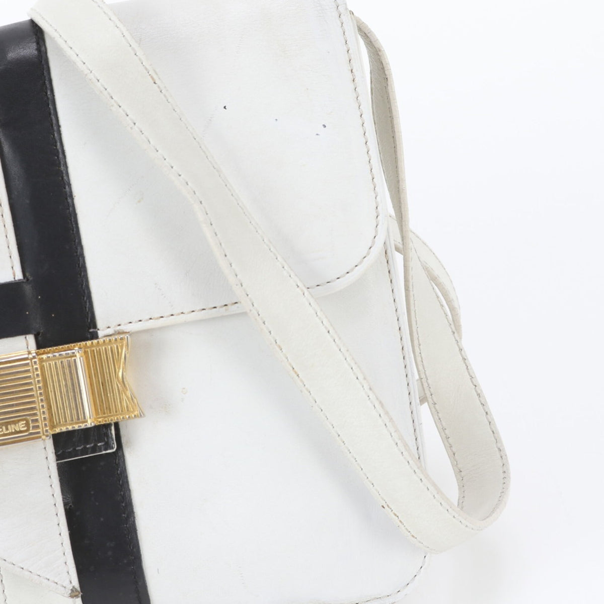 Celine Black White Leather Crossbody Bag Shoulder Bag (Pre-Owned)