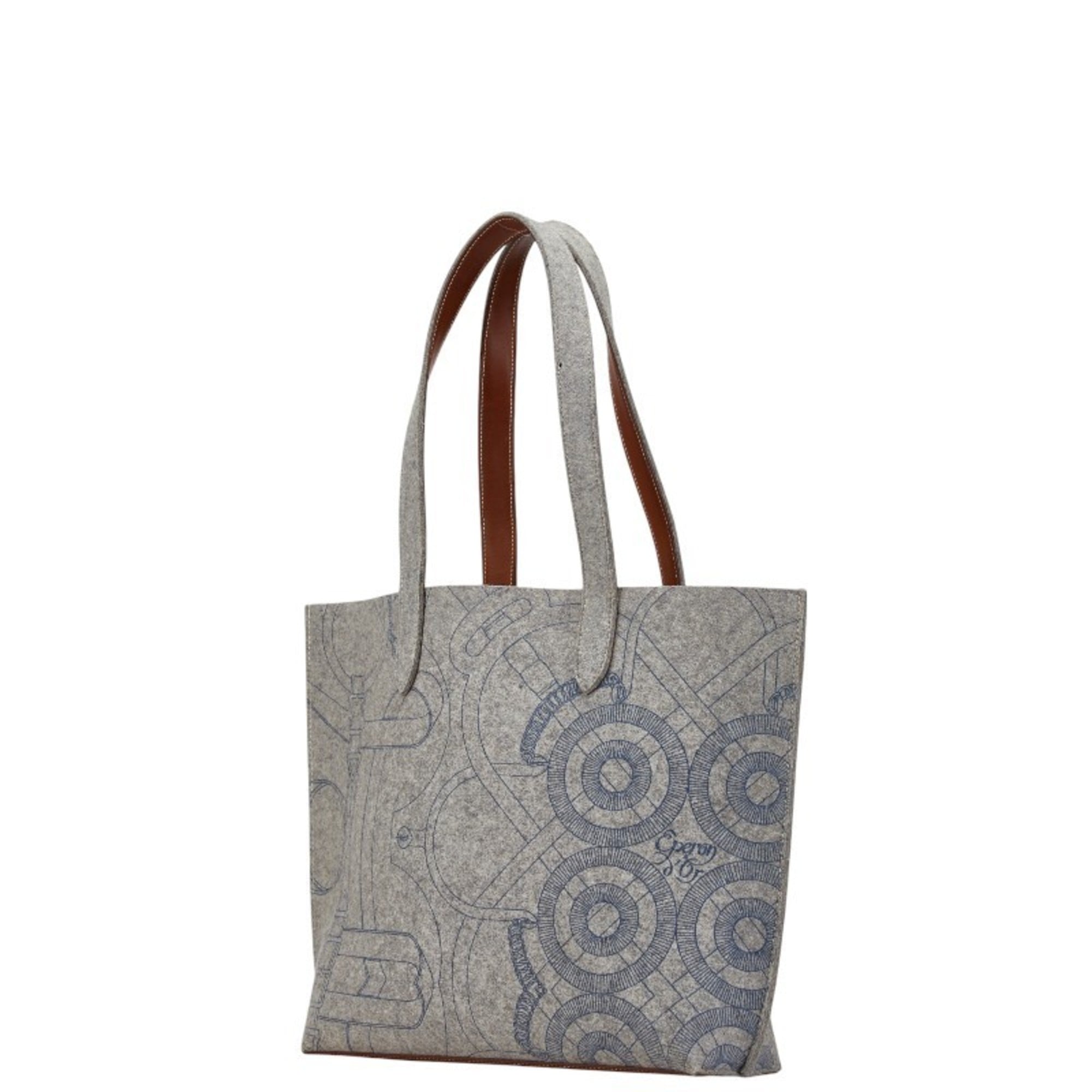 Hermes Gray Felt Leather Shoulder Bag Tote Bag (Pre-Owned)