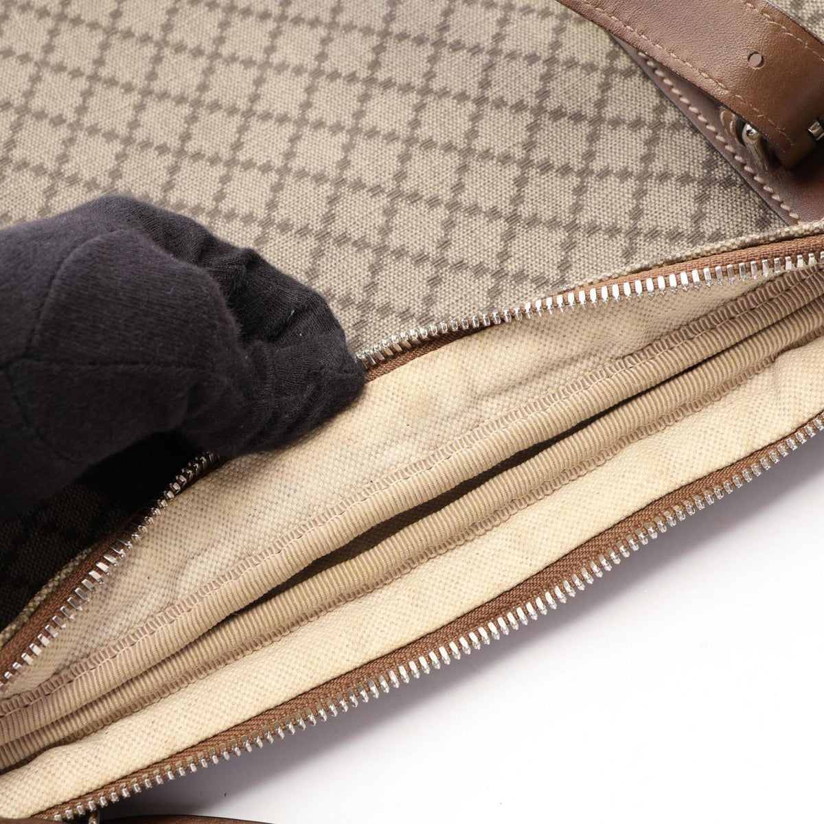 Gucci Beige Brown Coated Canvas Leather Briefcase Handbag (Pre-Owned)