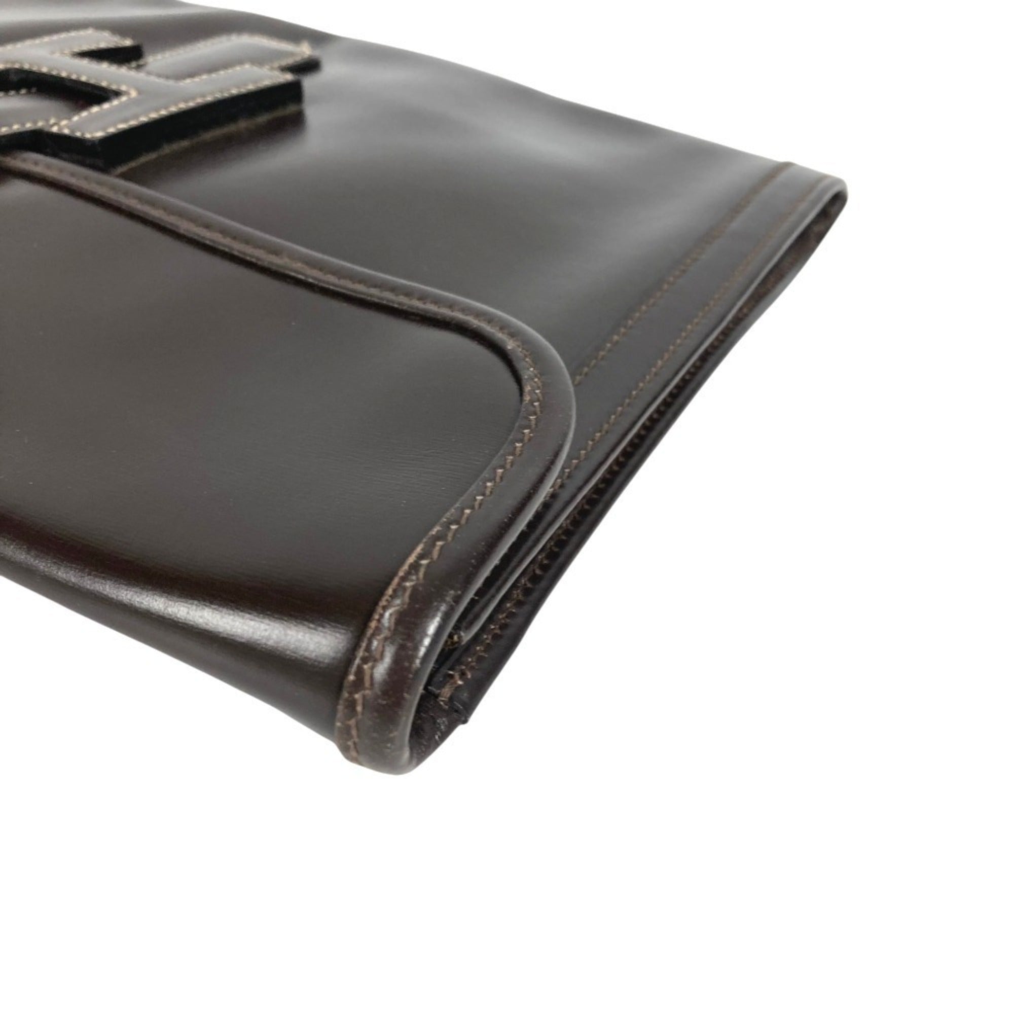 Hermes Dark Brown Leather Clutch Bag (Pre-Owned)