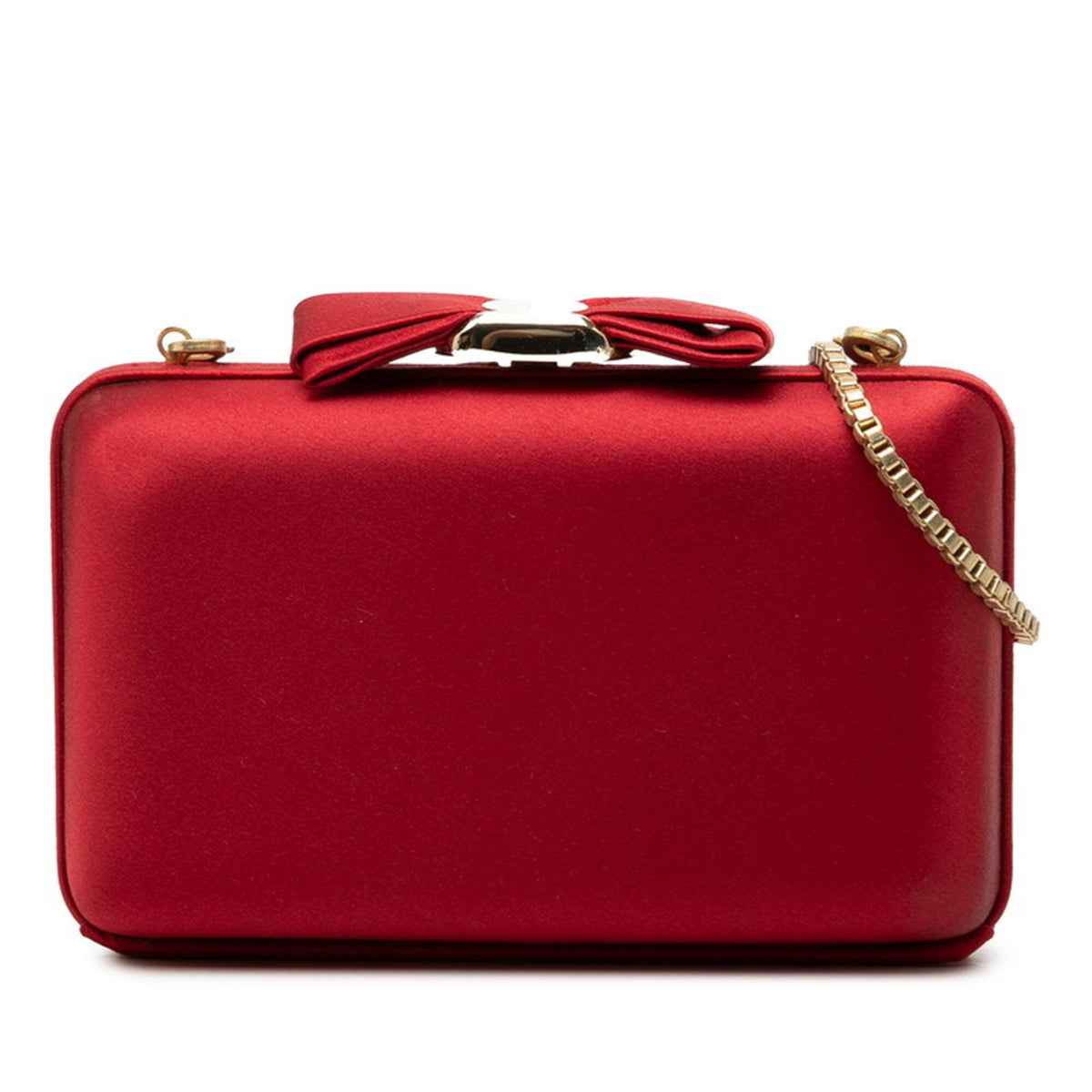 Salvatore Ferragamo Gold Red Color Satin Evening Bag Shoulder Bag (Pre-Owned)