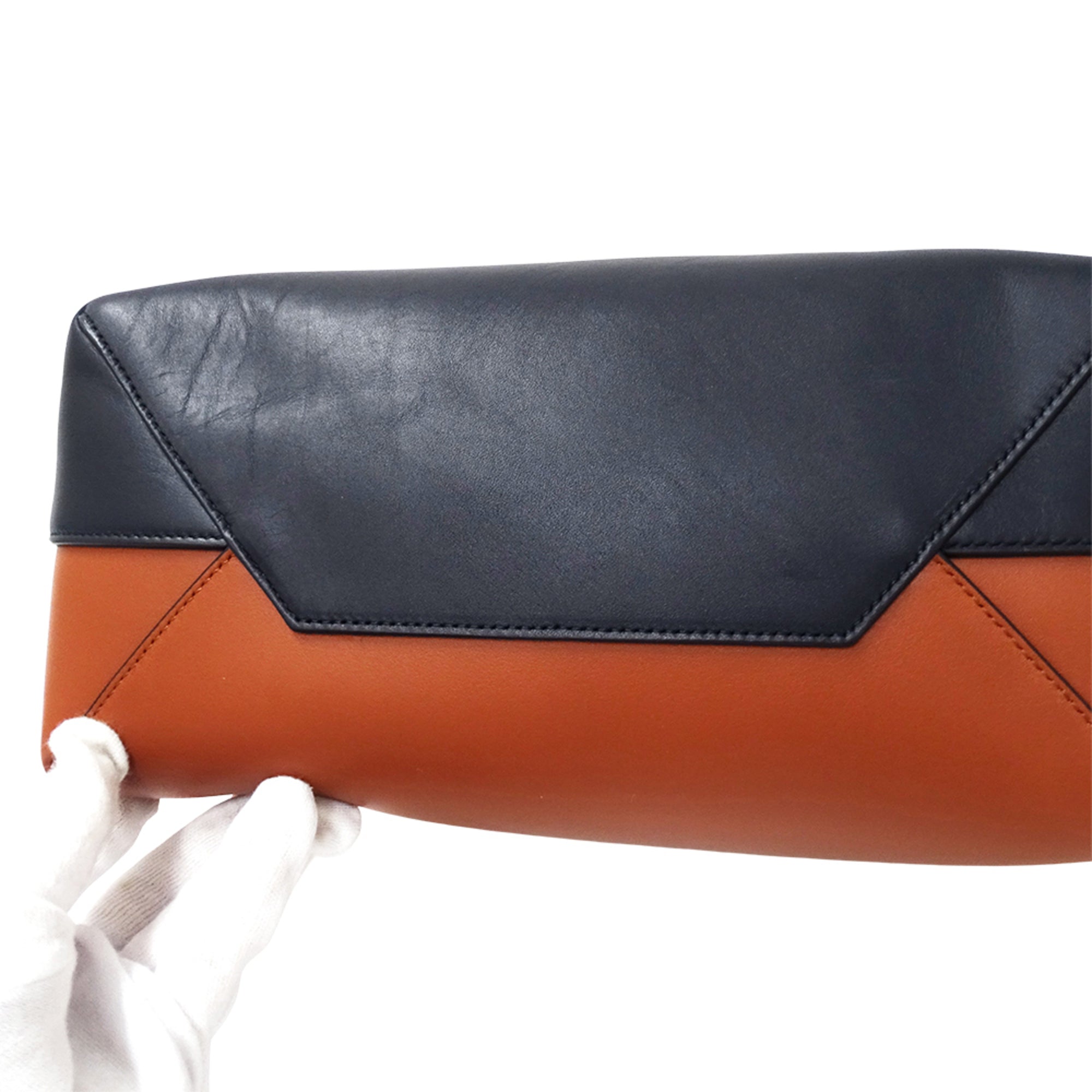 Celine Navy Orange Leather Handbag Pouch Shoulder Bag Tote Bag (Pre-Owned)