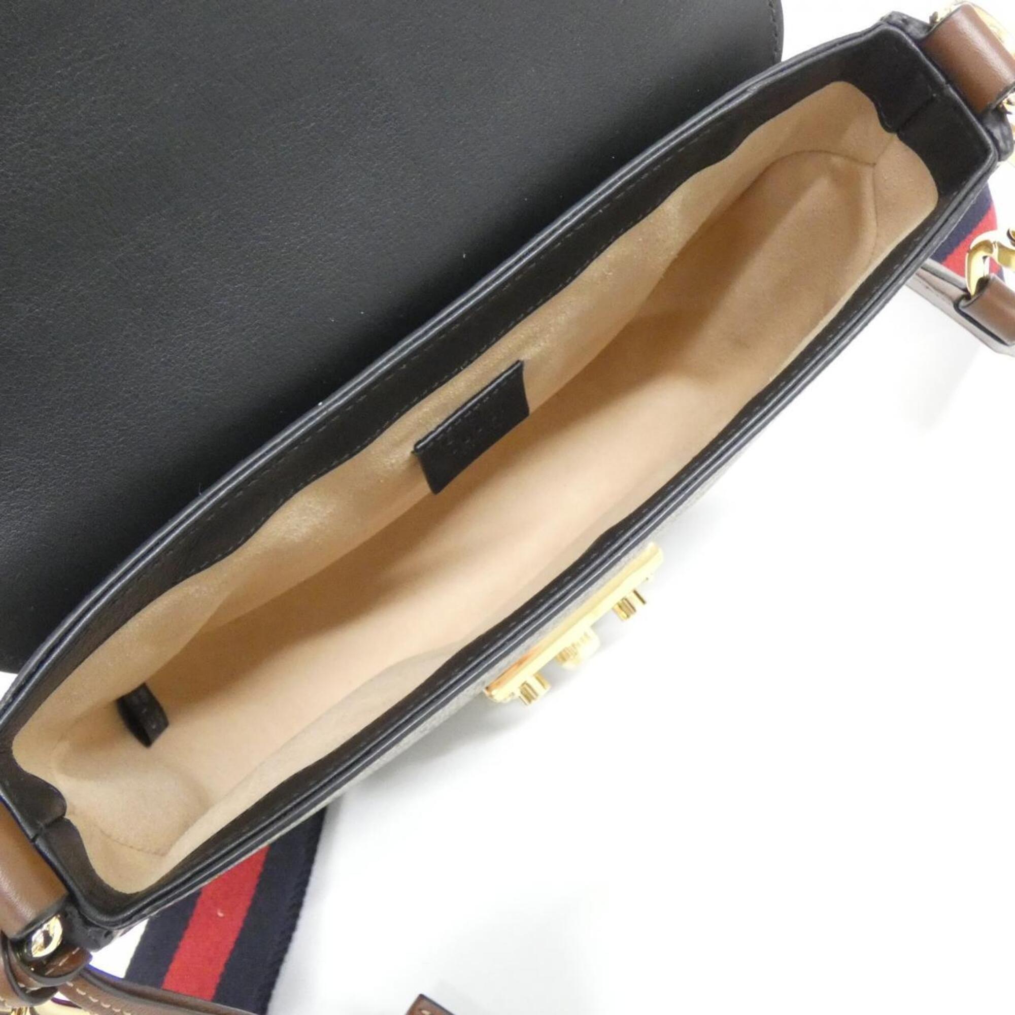 Gucci Beige Black Gg Supreme Leather Shoulder Bag (Pre-Owned)