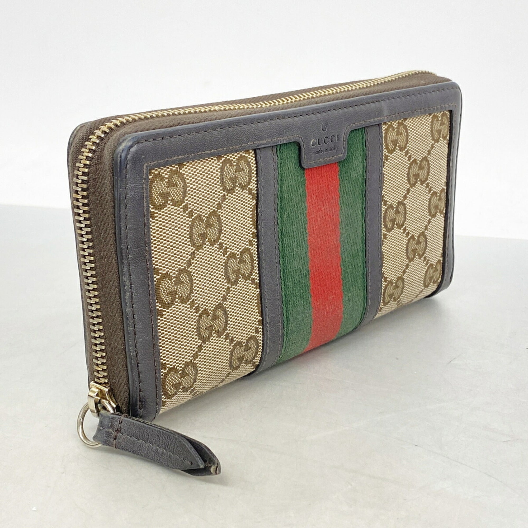Gucci Brown Canvas Leather Long Wallet (Bi-Fold) (Pre-Owned)