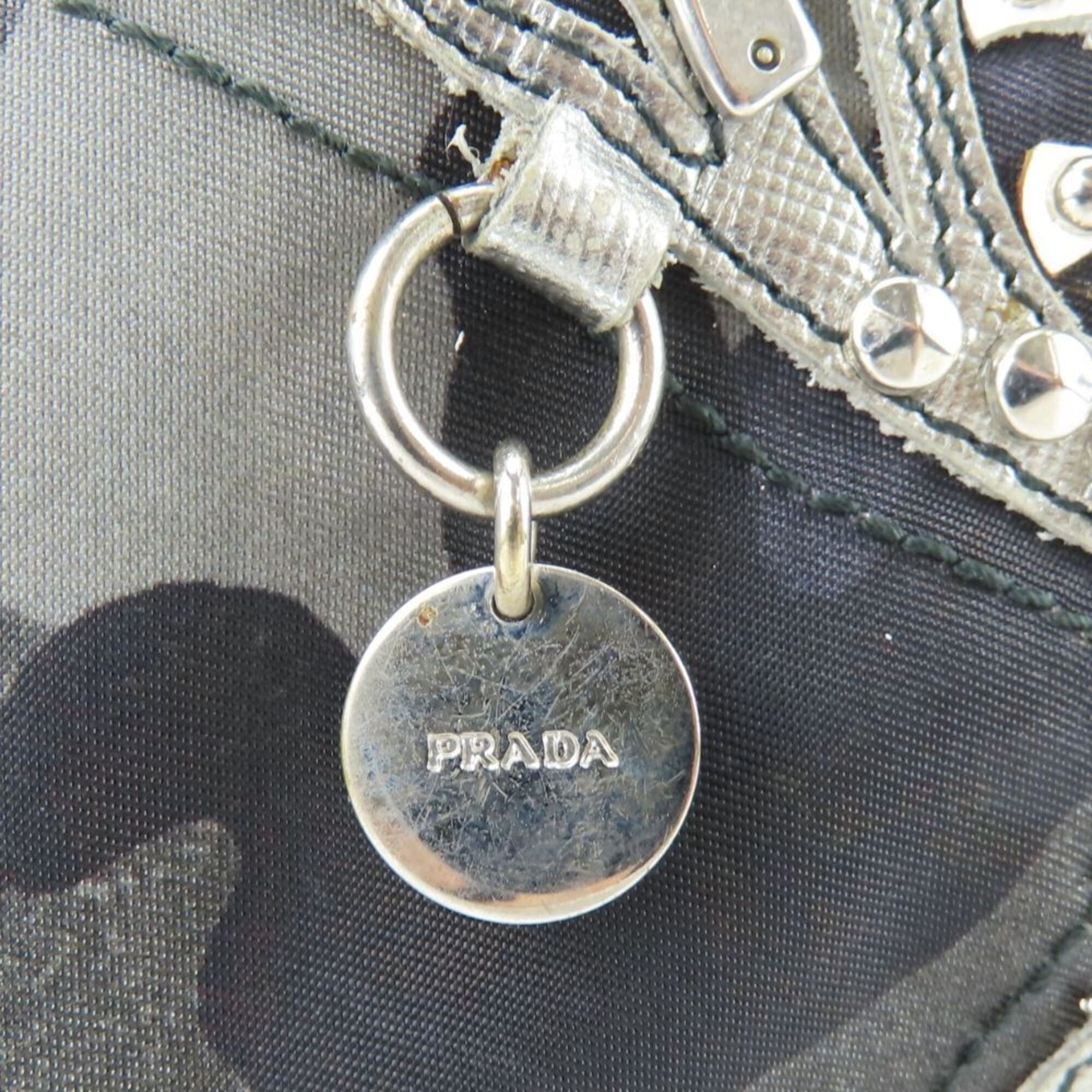 Prada Black Gray Nylon Leather Tote Bag (Pre-Owned)