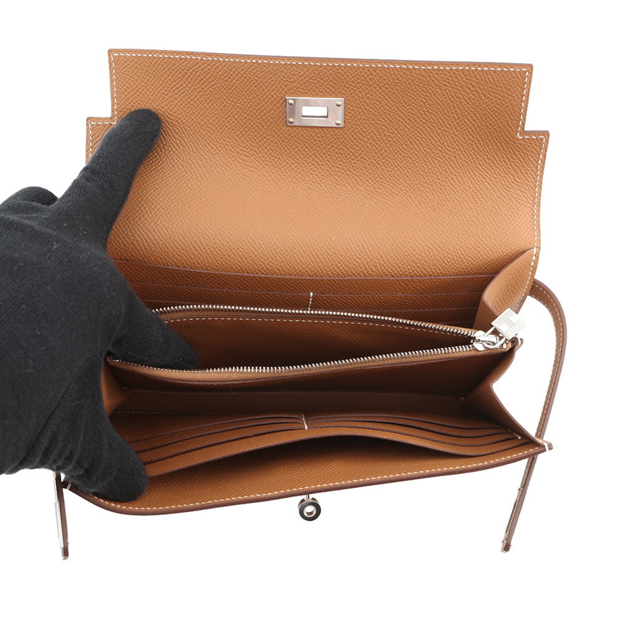 Hermes Kelly Gold Epsom Leather Long Wallet (Bi-Fold) (Pre-Owned)