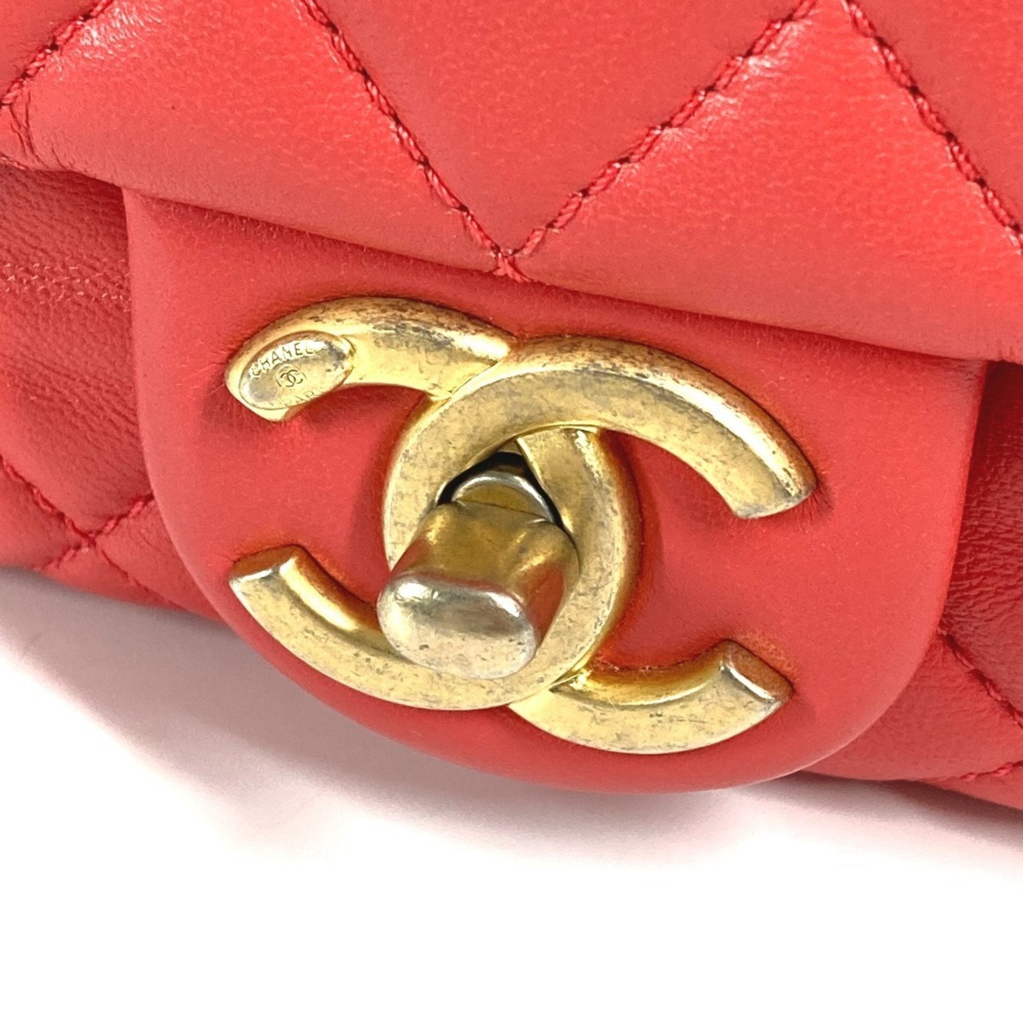 Chanel Matelasse Pink Red Color Leather Shoulder Bag (Pre-Owned)