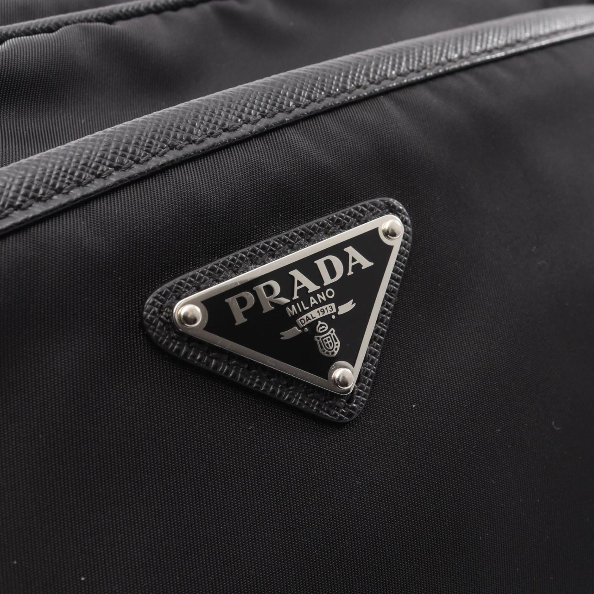 Prada Black Nylon Leather Handbag Shoulder Bag (Pre-Owned)
