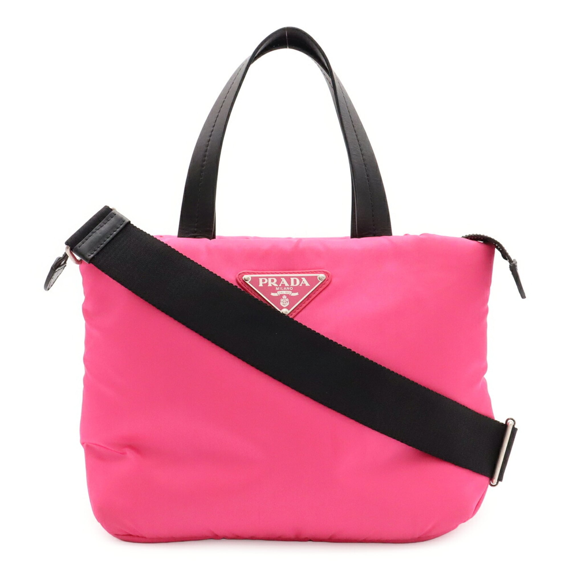 Prada Black Pink Tessuto Nylon Leather Handbag Shoulder Bag Tote Bag (Pre-Owned)