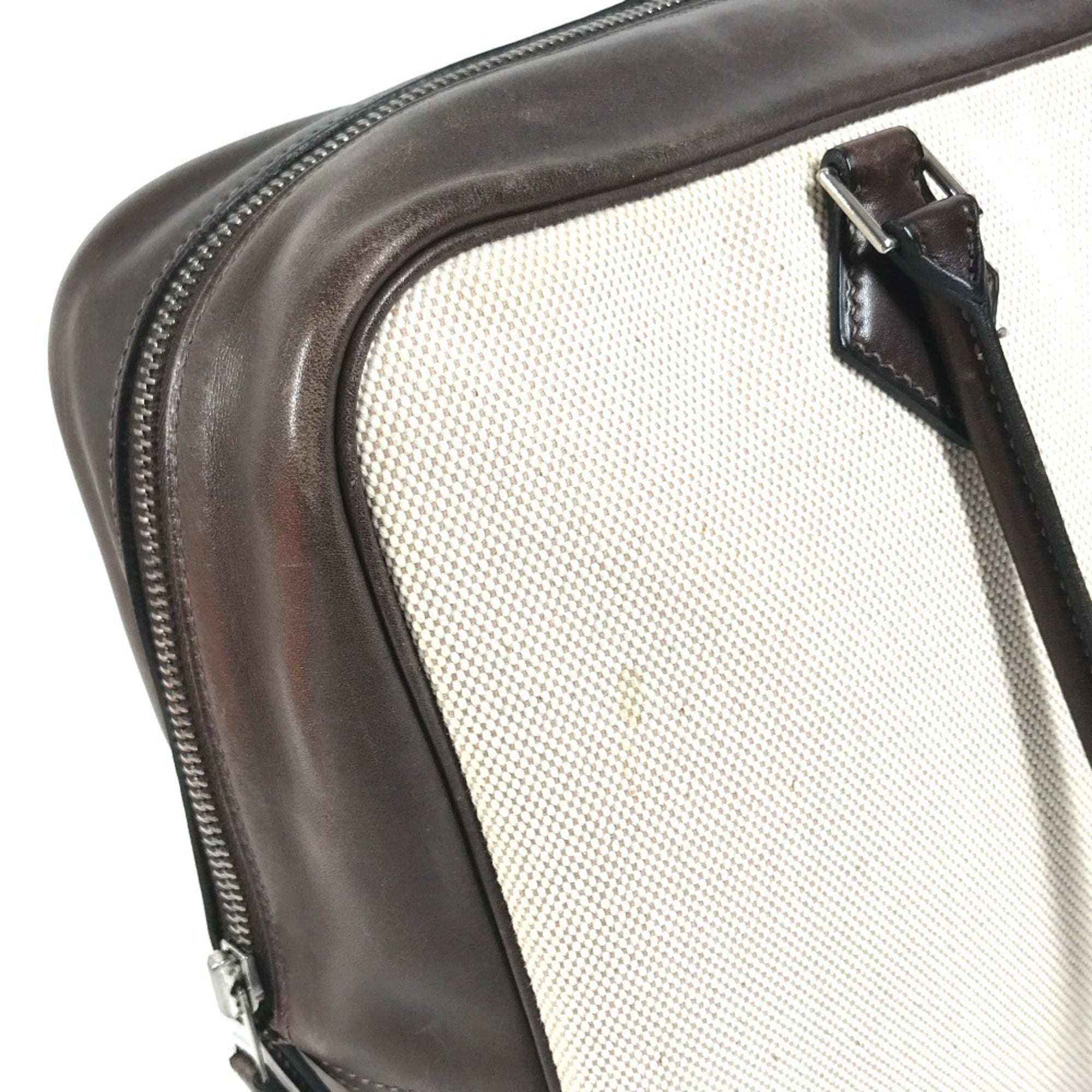 Hermes Plume Beige Brown Toile H Gulliver Leather Handbag Tote Bag (Pre-Owned)