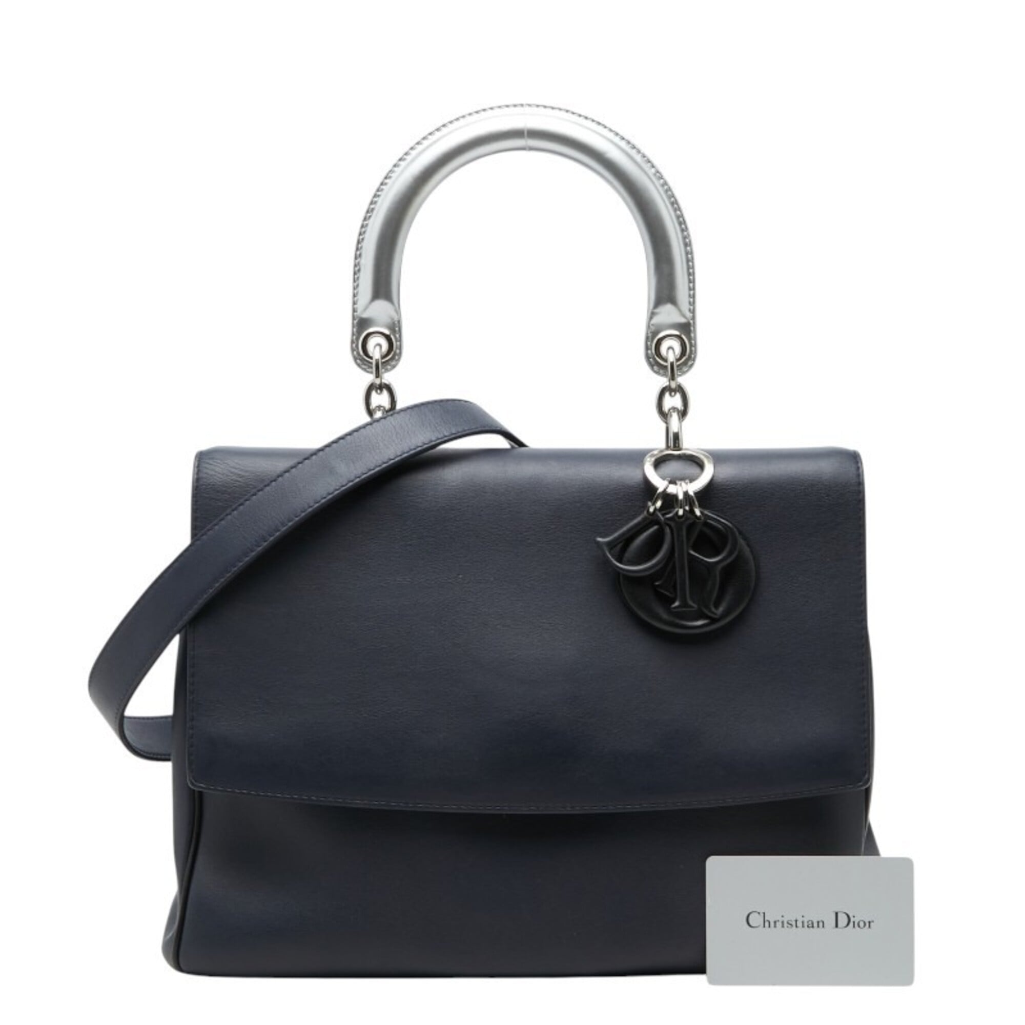 Christian Dior Navy Silver Leather Handbag Shoulder Bag (Pre-Owned)