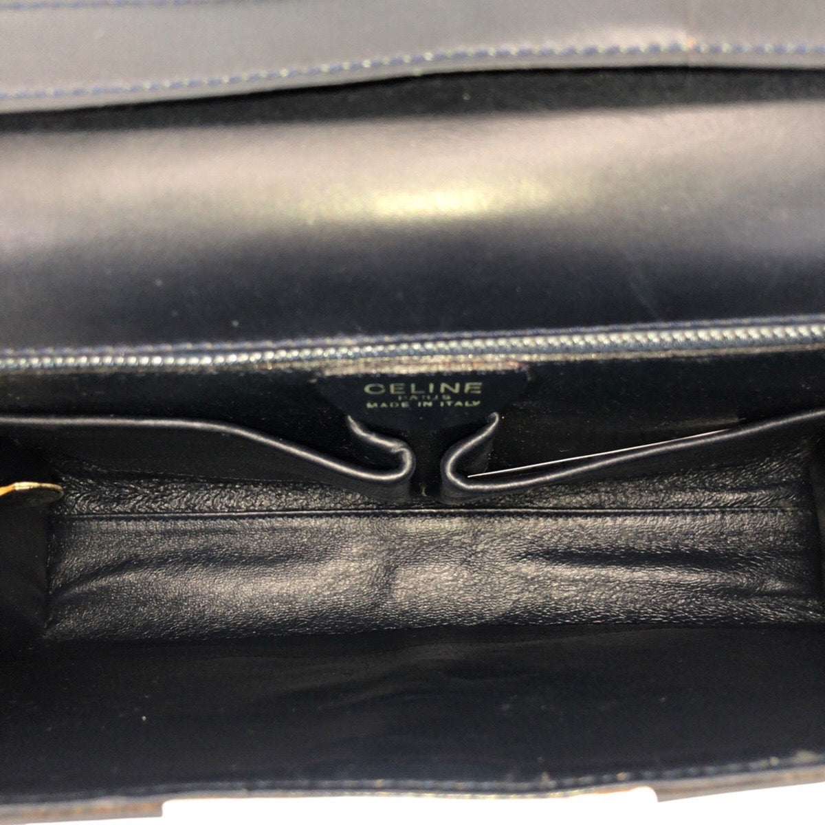 Celine Navy White Leather Pochette Shoulder Bag (Pre-Owned)