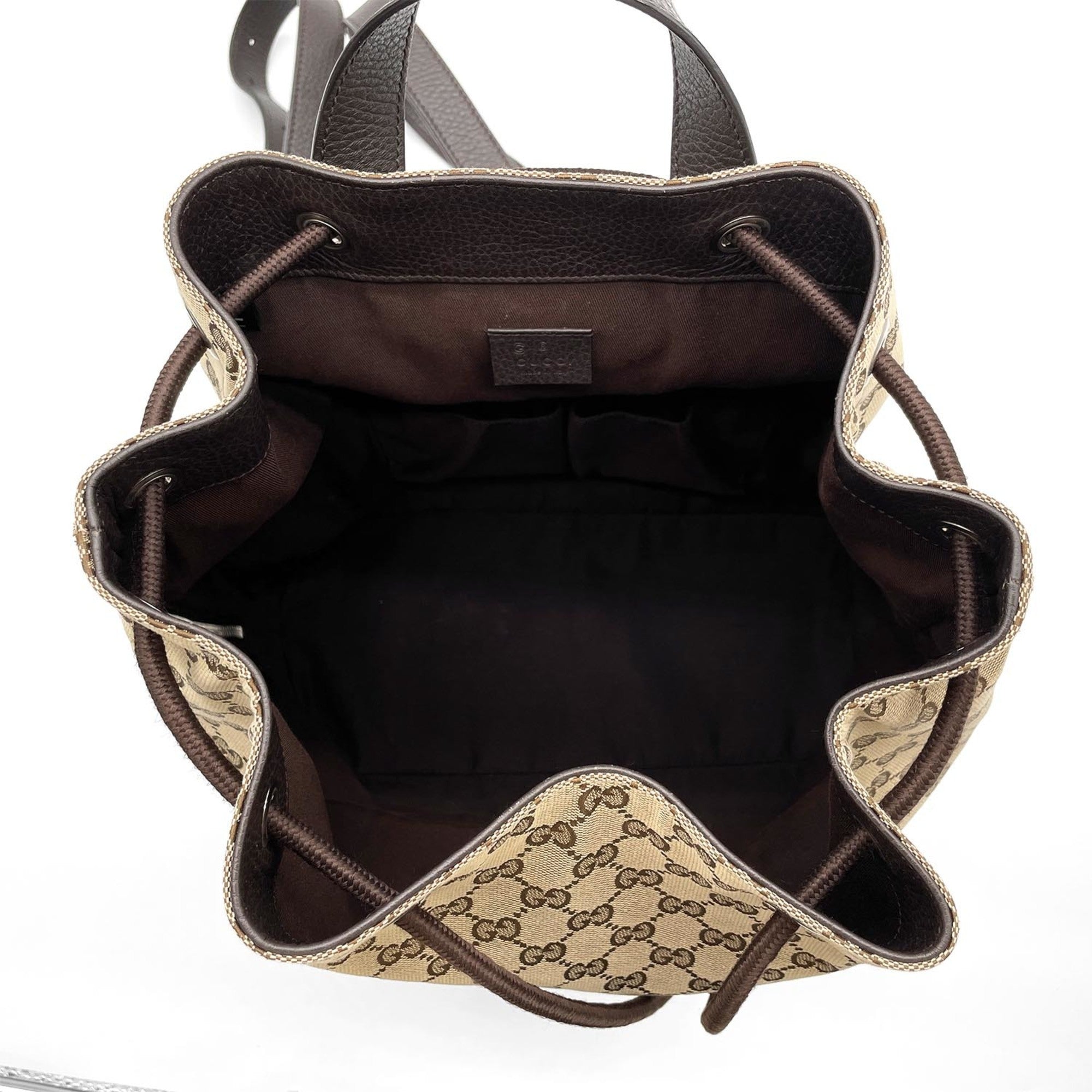 Gucci Brown Gg Canvas Leather Backpack (Pre-Owned)