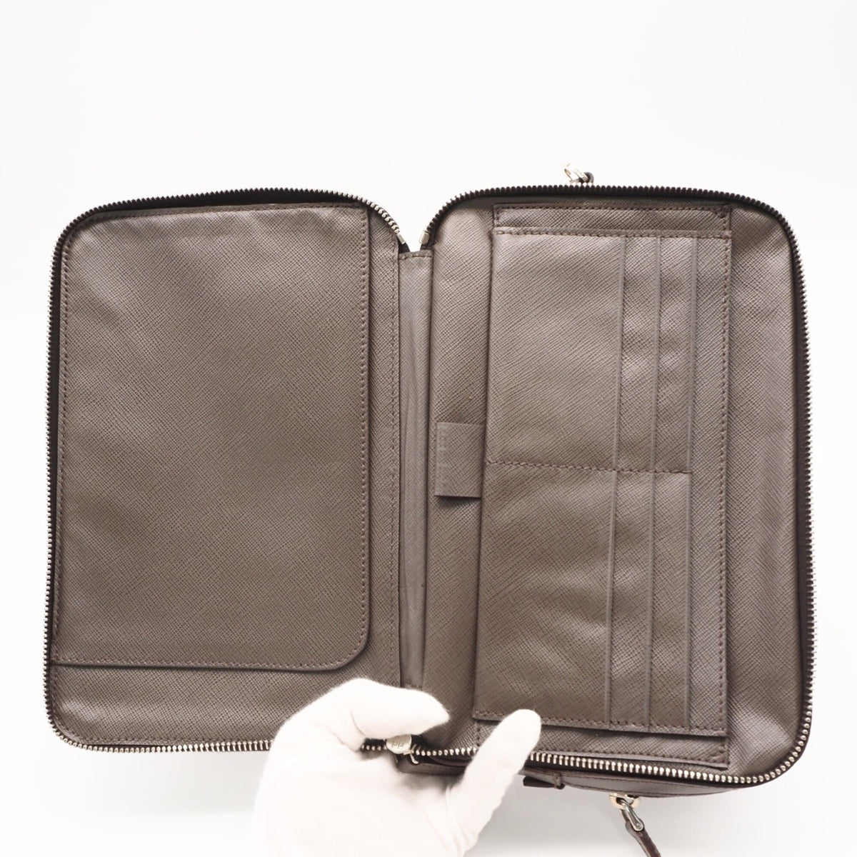 Prada Saffiano Grayish Saffiano Clutch Bag (Pre-Owned)