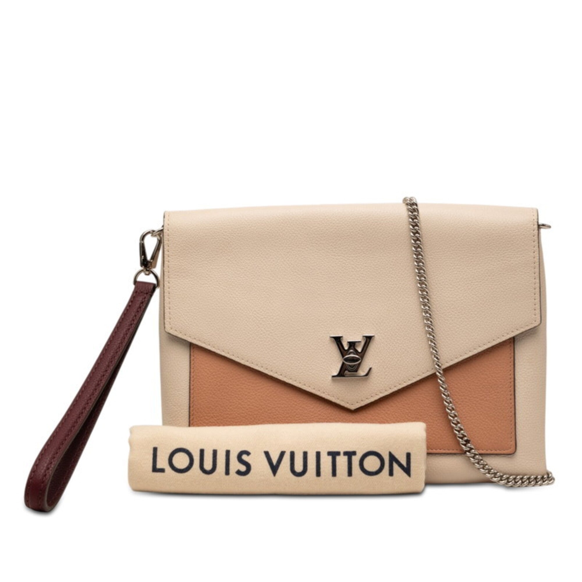Louis Vuitton Beige Leather Clutch Bag Pochette Shoulder Bag (Pre-Owned)