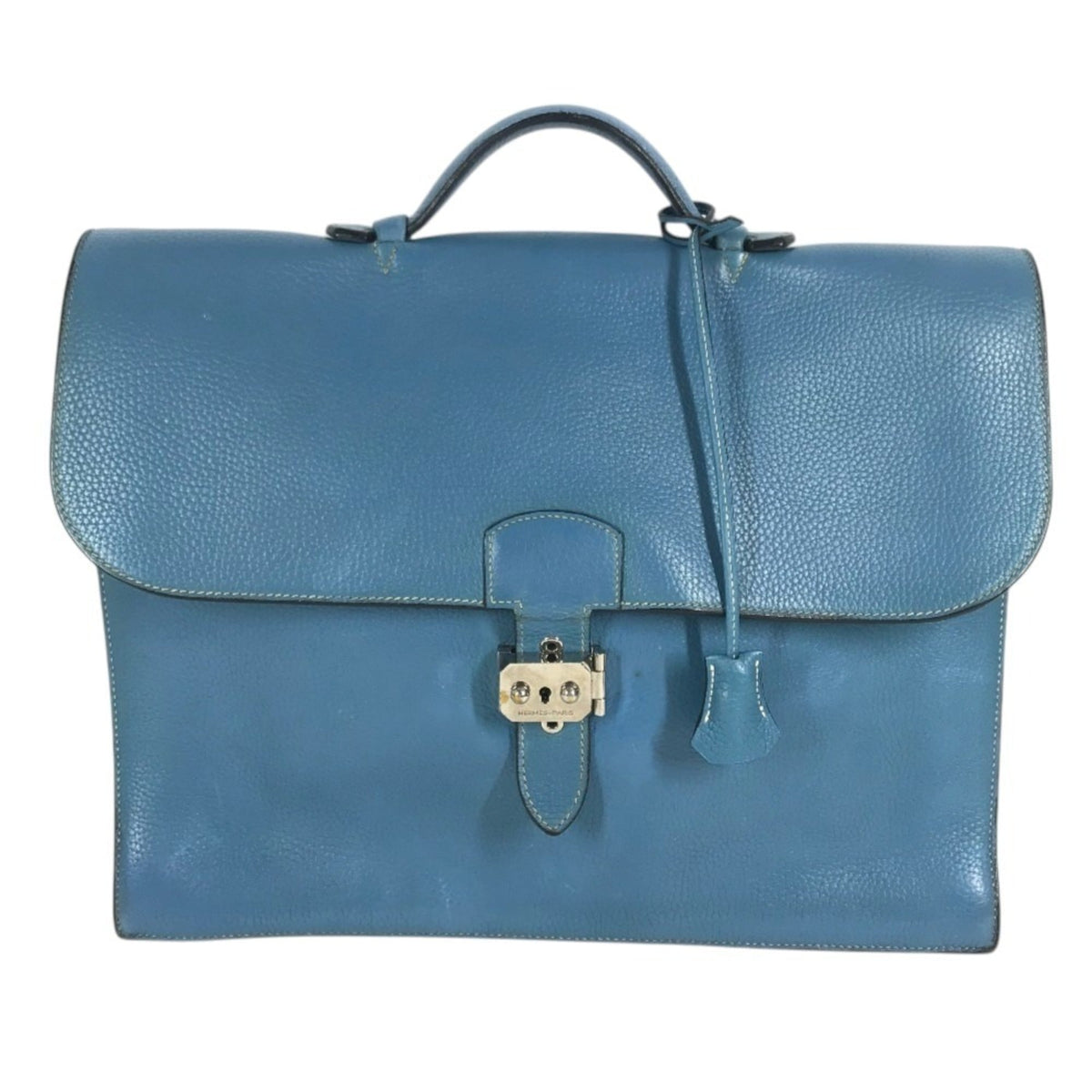 Hermes Blue Taurillon Clemence Leather Briefcase Handbag (Pre-Owned)