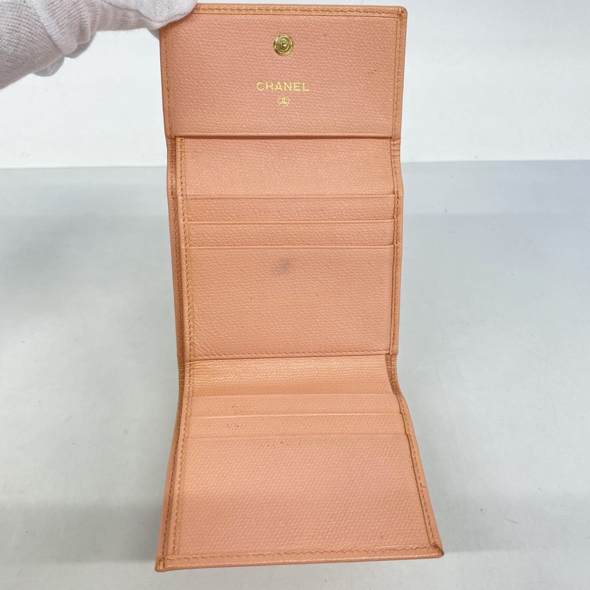 Chanel Pink Leather Long Wallet (Tri-Fold) (Pre-Owned)