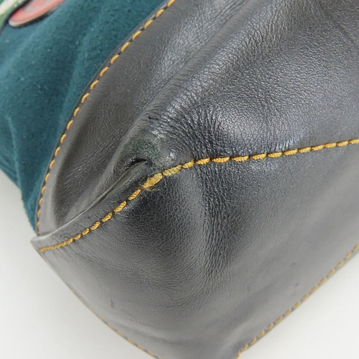 Coach Black Green Felt Leather Tote Bag (Pre-Owned)