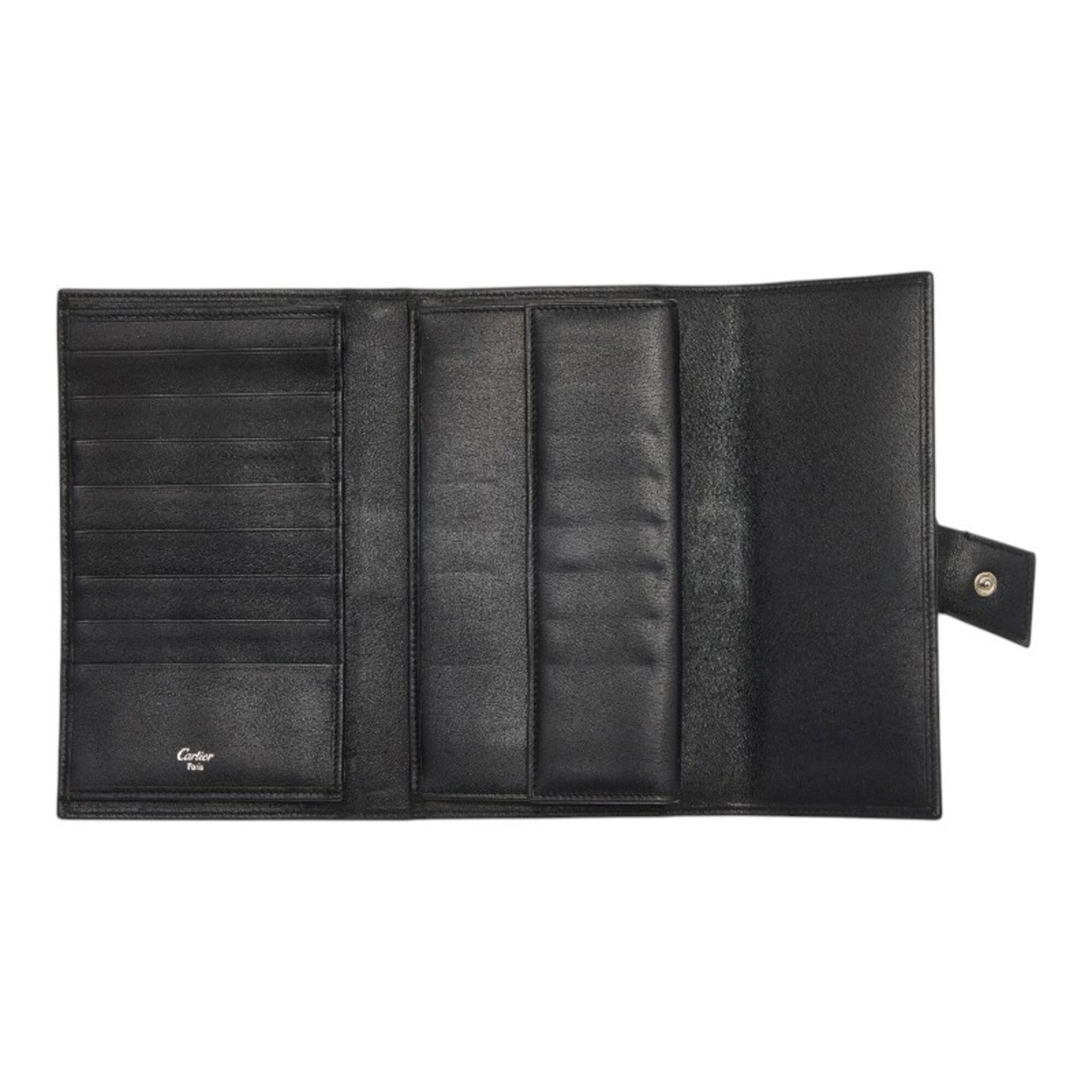 Cartier Black Leather Long Wallet (Tri-Fold) (Pre-Owned)