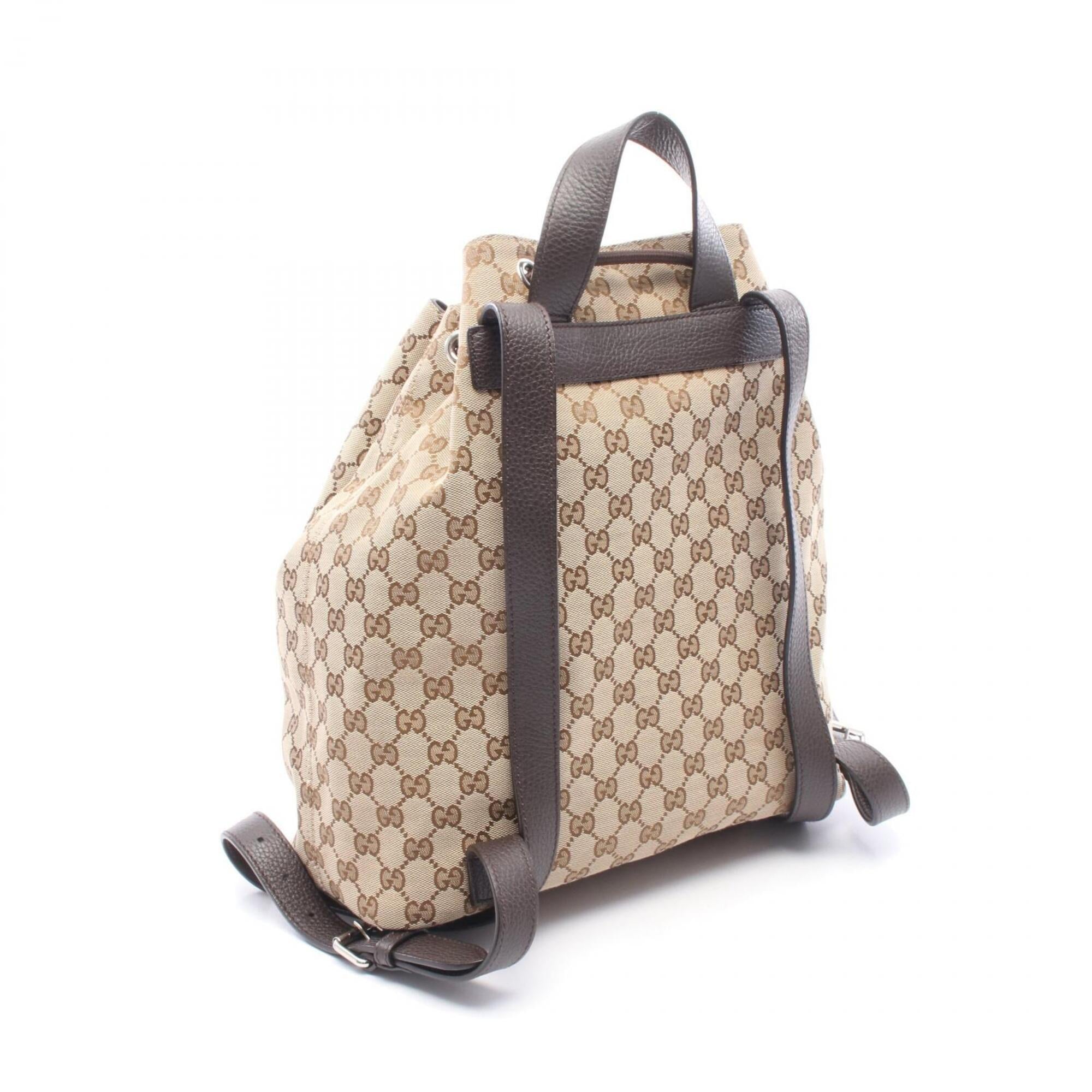 Gucci Beige Brown Canvas Leather Backpack Handbag (Pre-Owned)