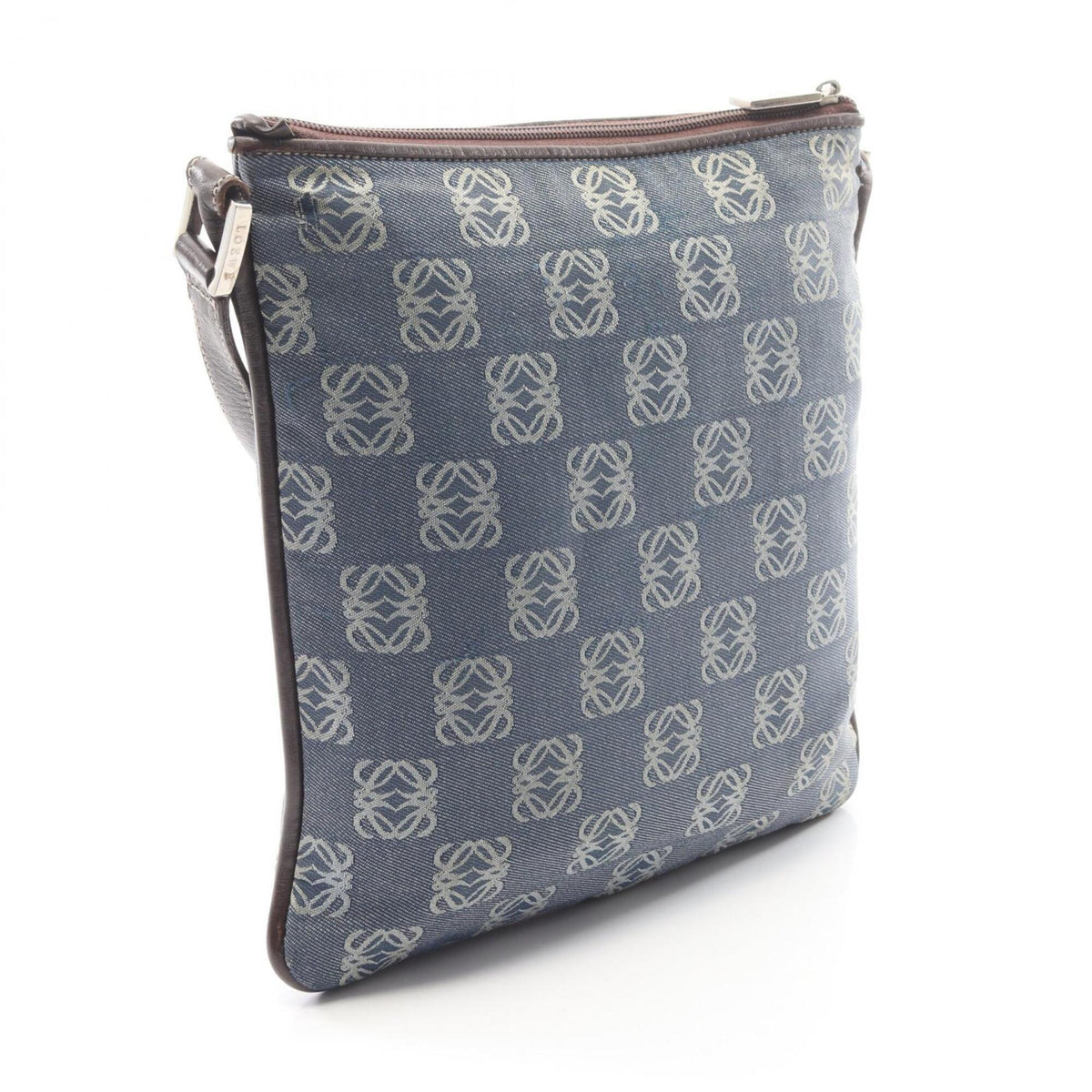 Loewe Blue Brown Canvas Leather Handbag Shoulder Bag (Pre-Owned)