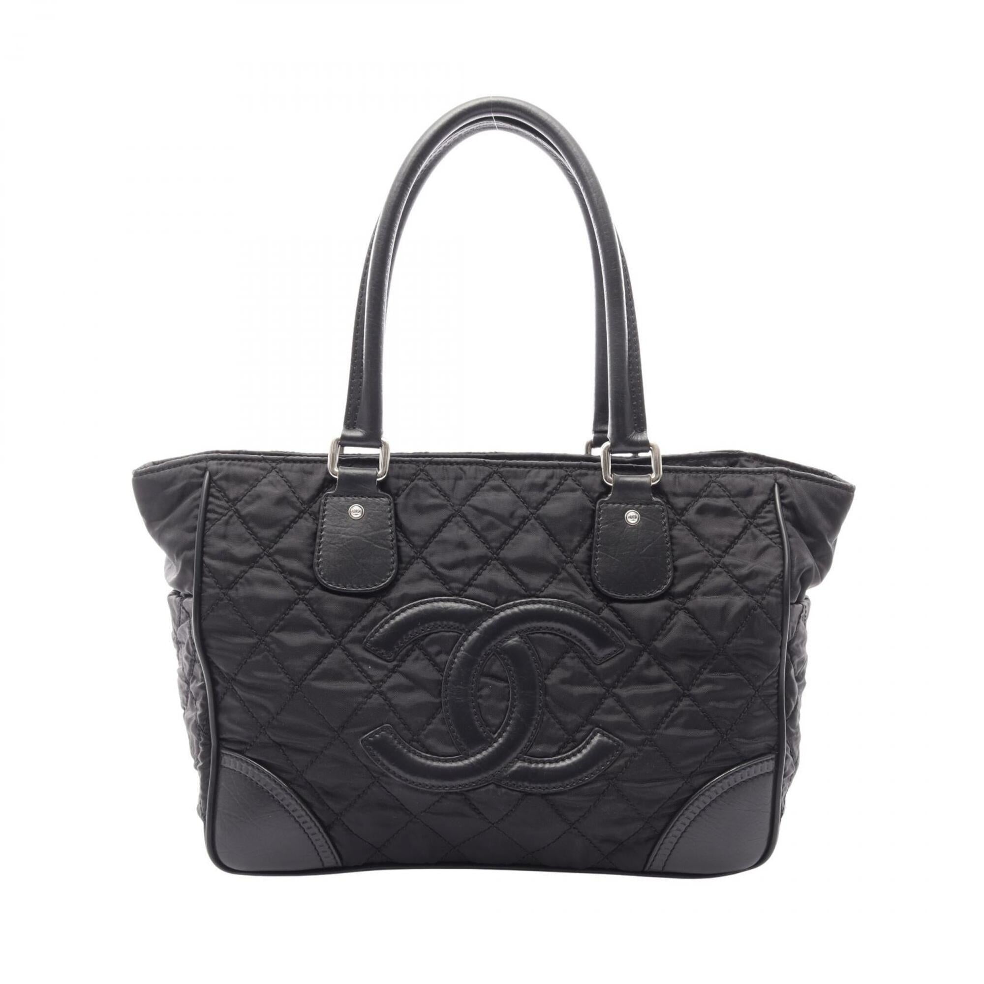 Chanel Black Nylon Leather Handbag Tote Bag (Pre-Owned)