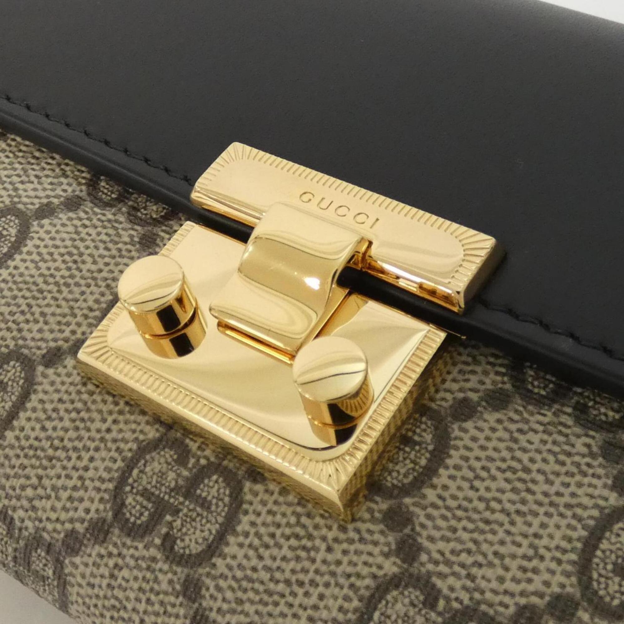 Gucci Beige Black Gg Supreme Leather Chain/Shoulder Wallet (Pre-Owned)