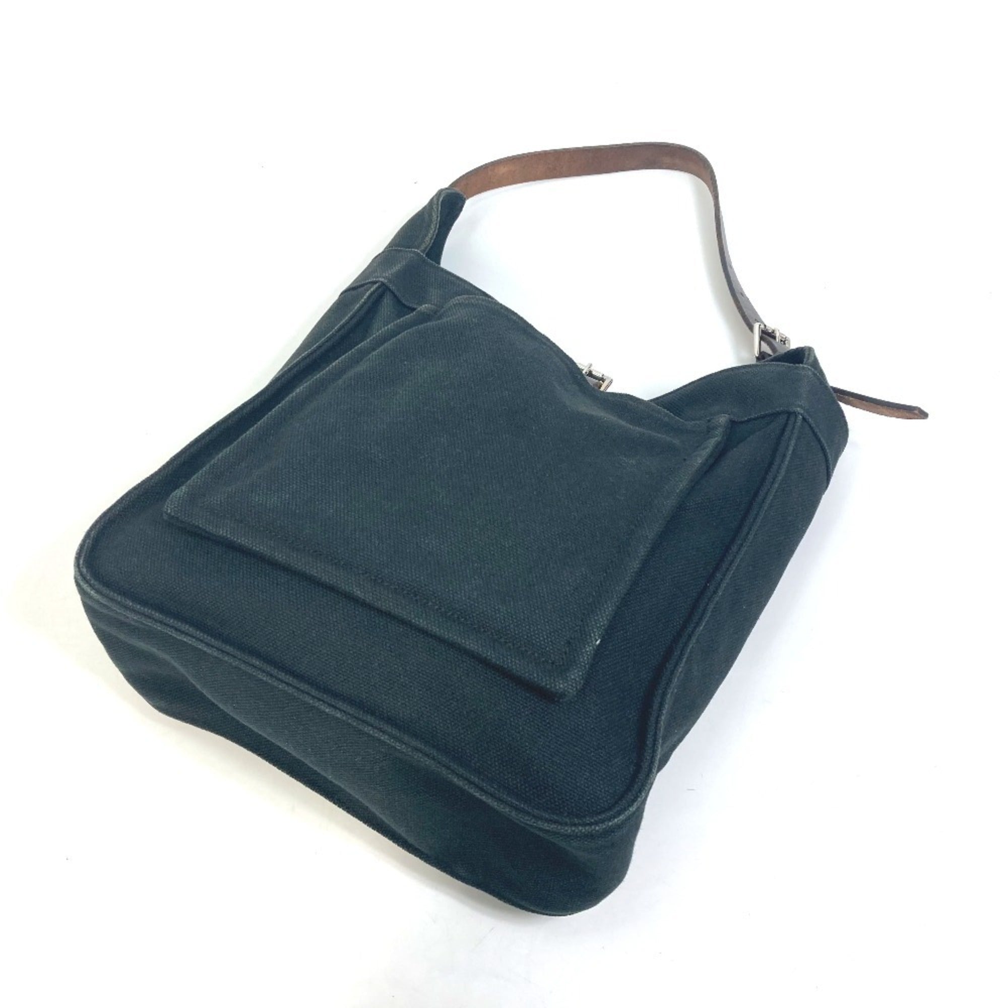 Hermes Marwari Black Canvas Leather Shoulder Bag Tote Bag (Pre-Owned)